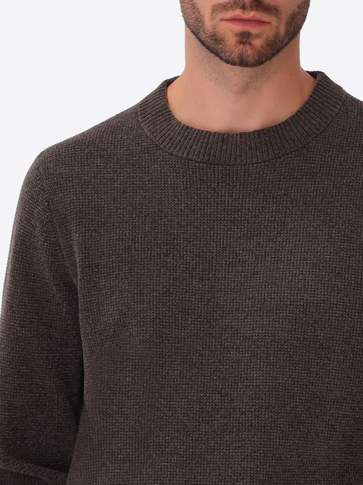 Charcoal Chenille-Knit Micro-Check Technical Sweater Brid - Close-Up Of The Collar