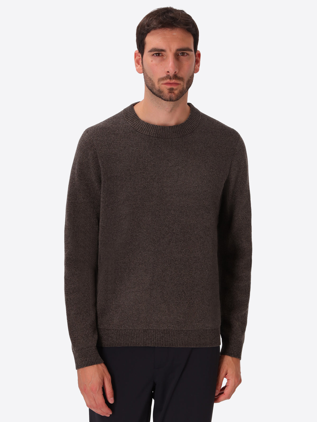 Charcoal Chenille-Knit Micro-Check Technical Sweater Brid - Model Front View