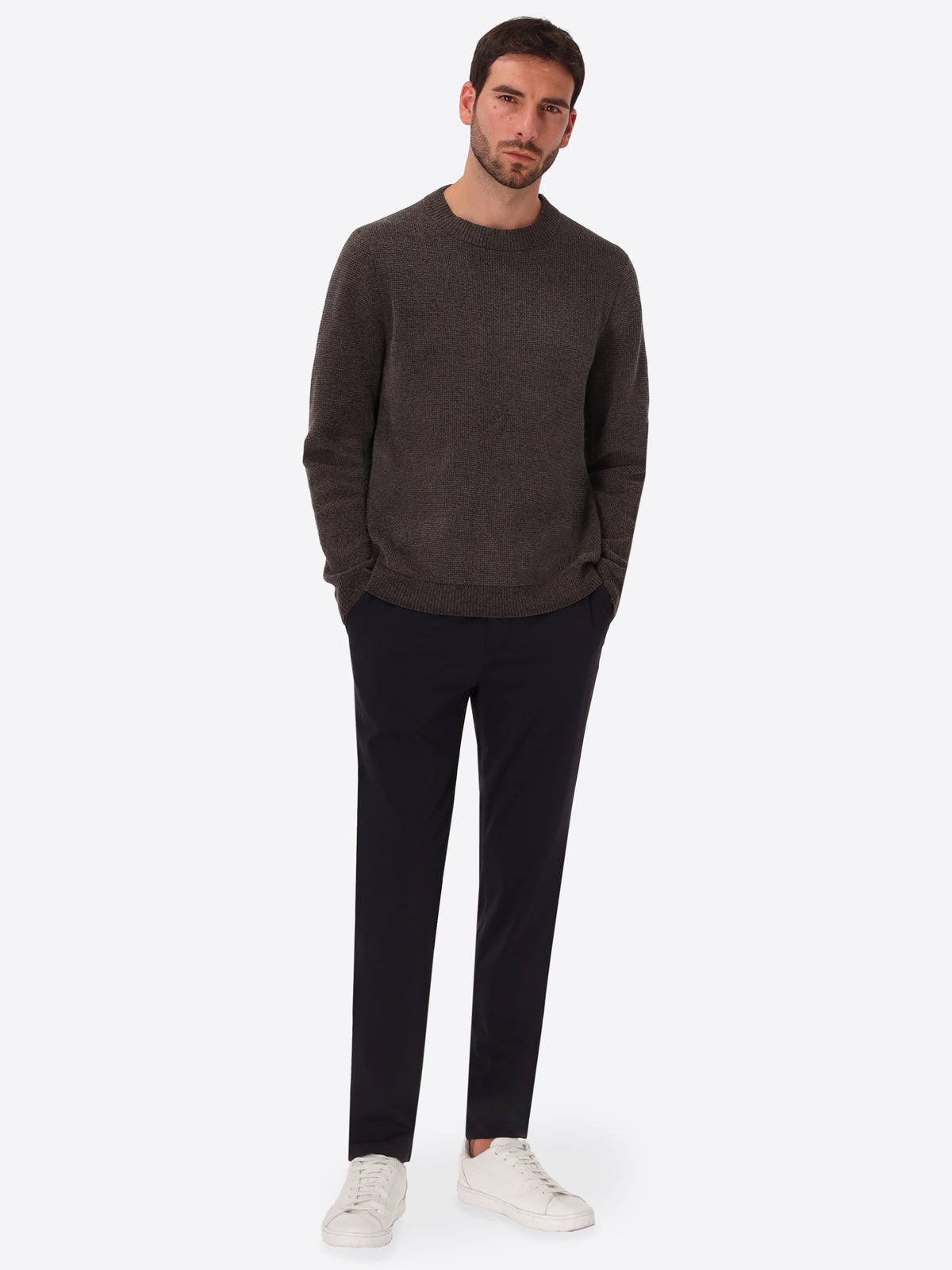 Charcoal Chenille-Knit Micro-Check Technical Sweater Brid - Model Full Body Shot