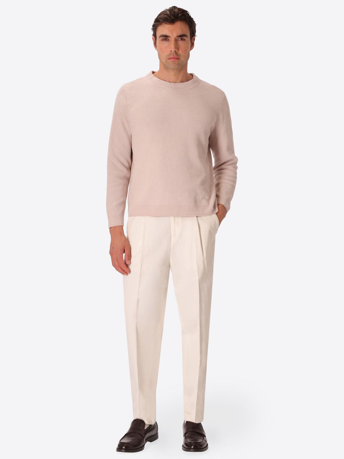 Off White Chenille-Knit Micro-Check Technical Sweater Brid - Model Full Body Shot