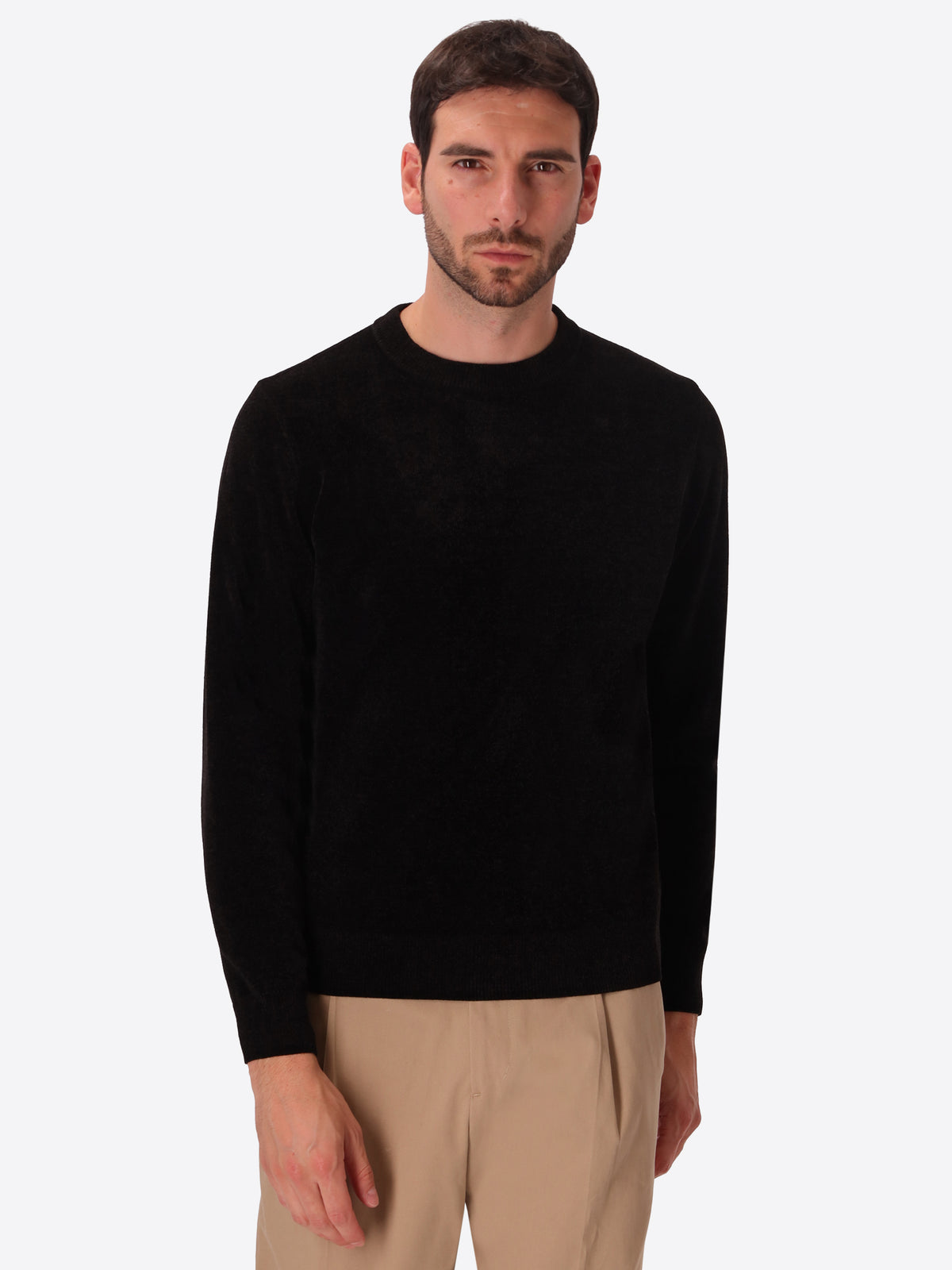 Black Chenille-Knit Technical Sweater Blas - Model Front View