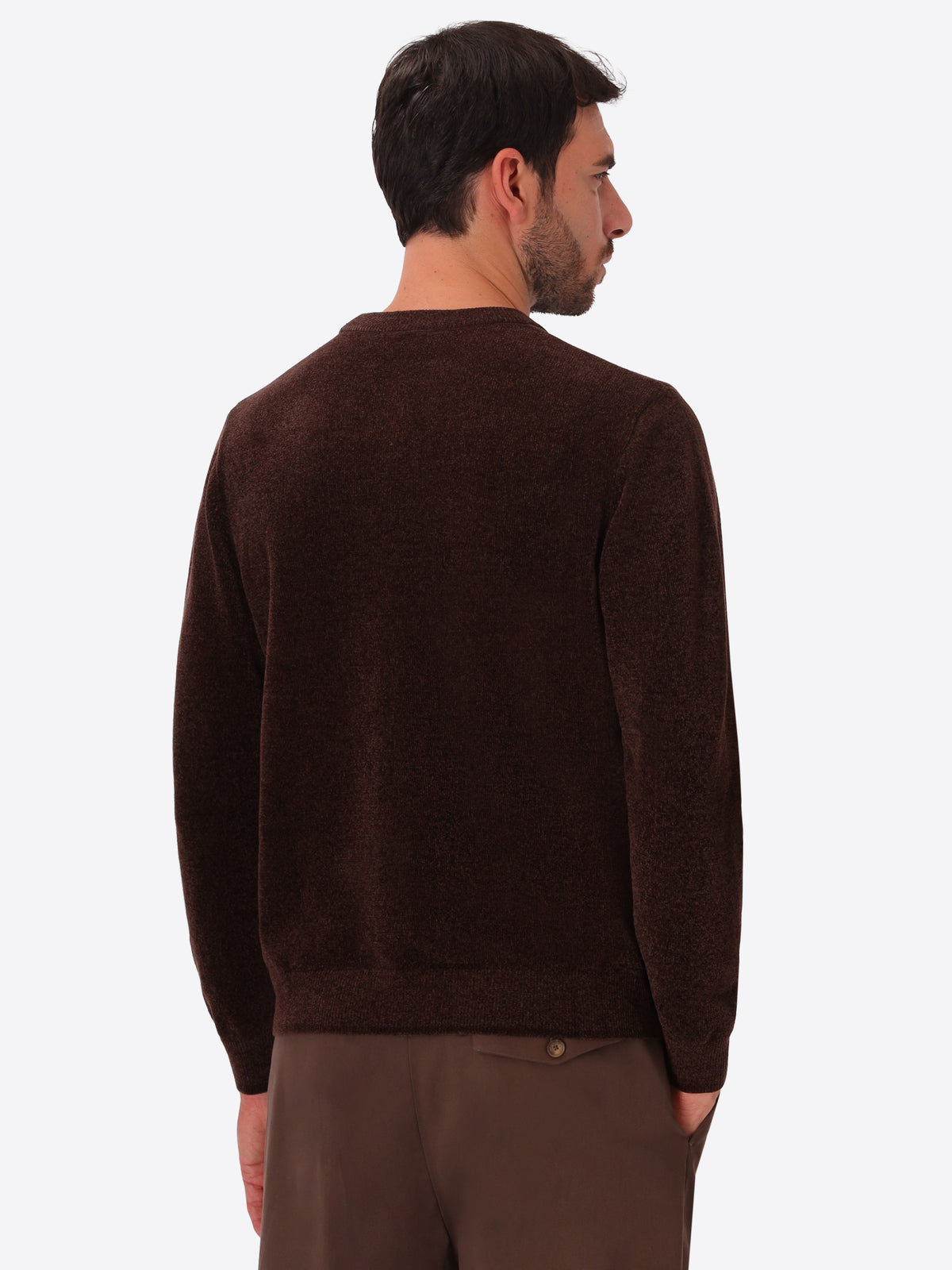 Brown Chenille-Knit Technical Sweater Blas - Model Back View