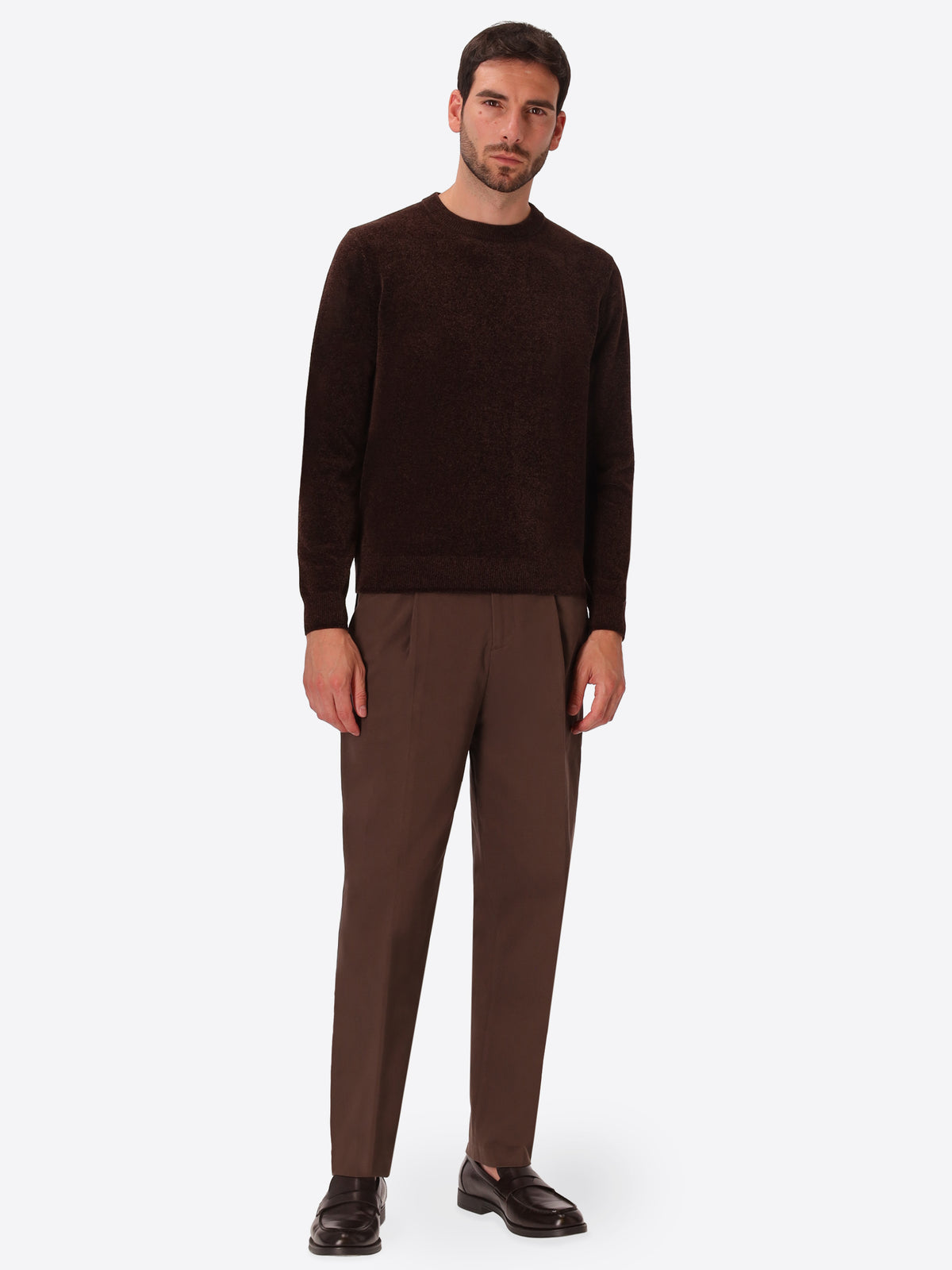 Brown Chenille-Knit Technical Sweater Blas - Model Full Body Shot