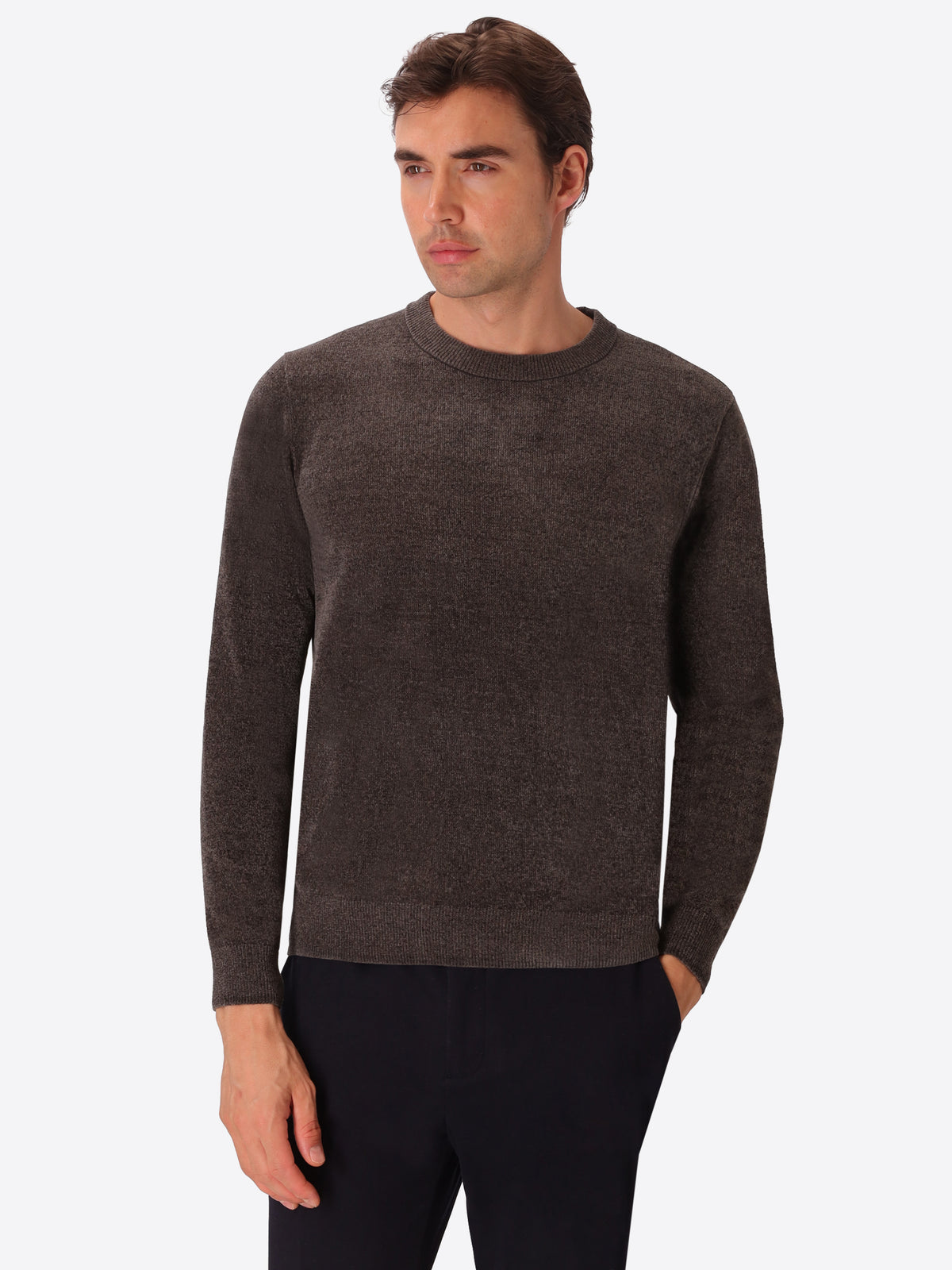 Charcoal Chenille-Knit Technical Sweater Blas - Model Front View