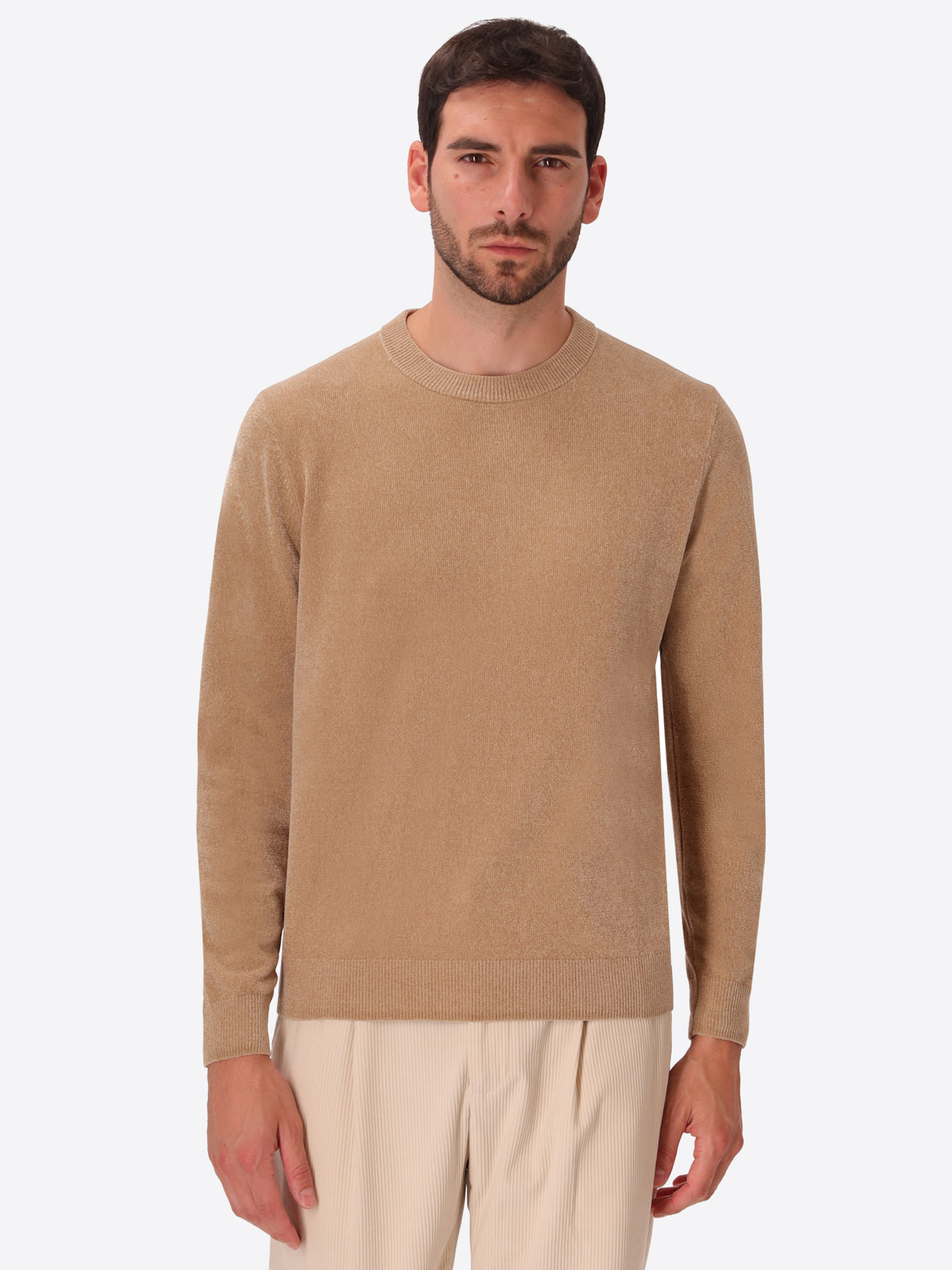 Dove Grey Chenille-Knit Technical Sweater Blas - Model Front View