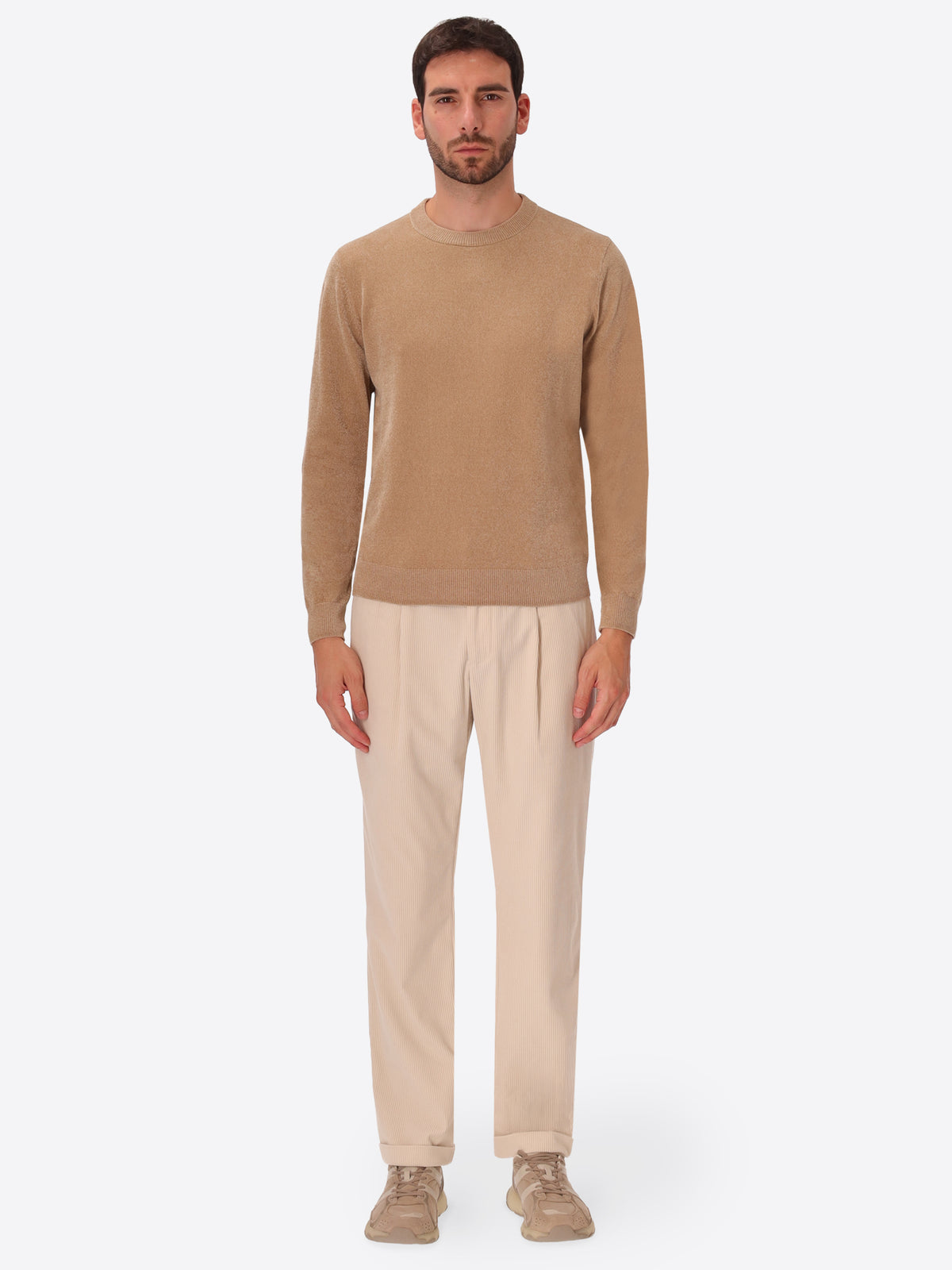 Dove Grey Chenille-Knit Technical Sweater Blas - Model Full Body Shot