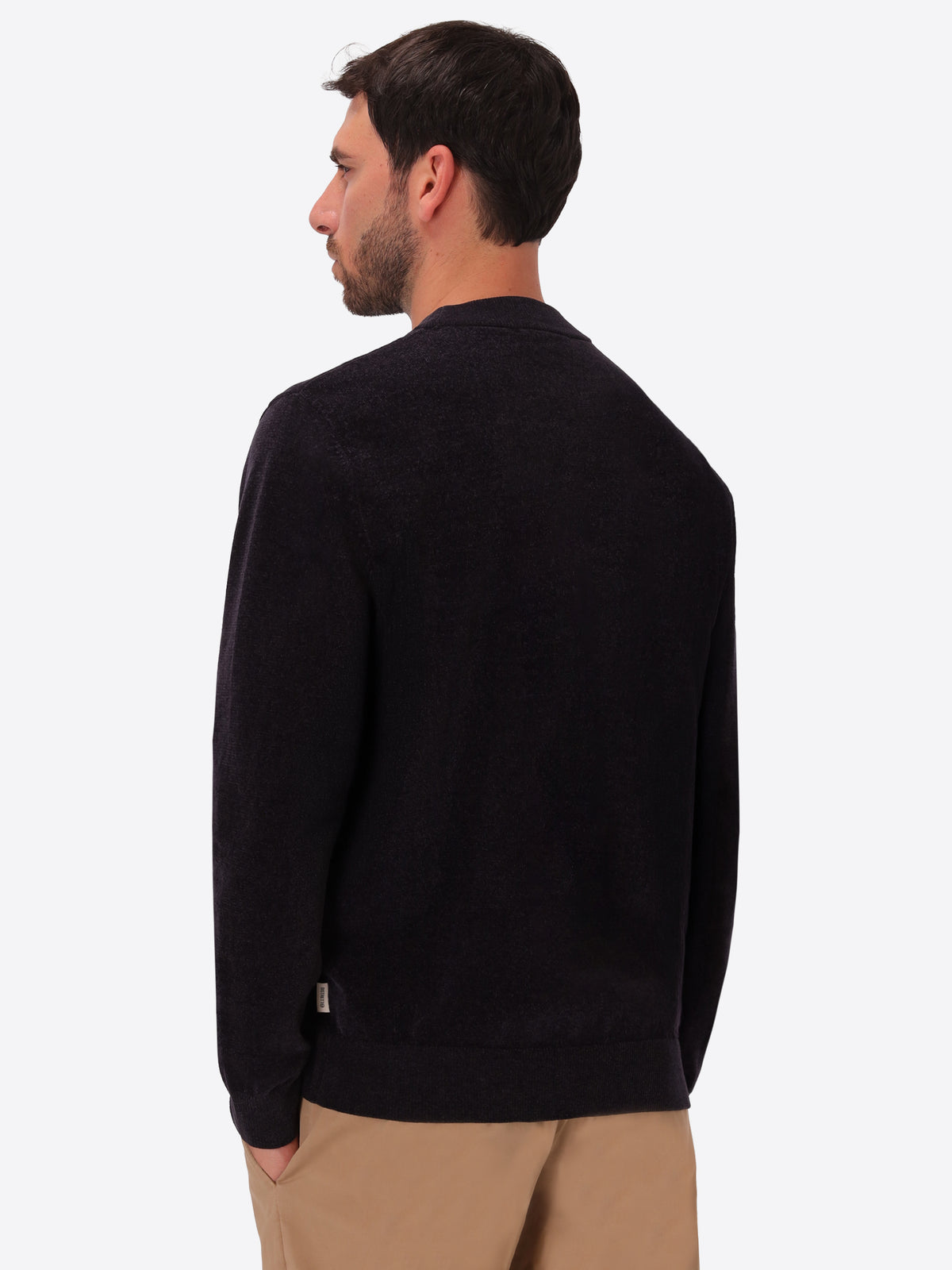 Blue Chenille-Knit Technical Turtleneck Sweater Blas - Model Back View