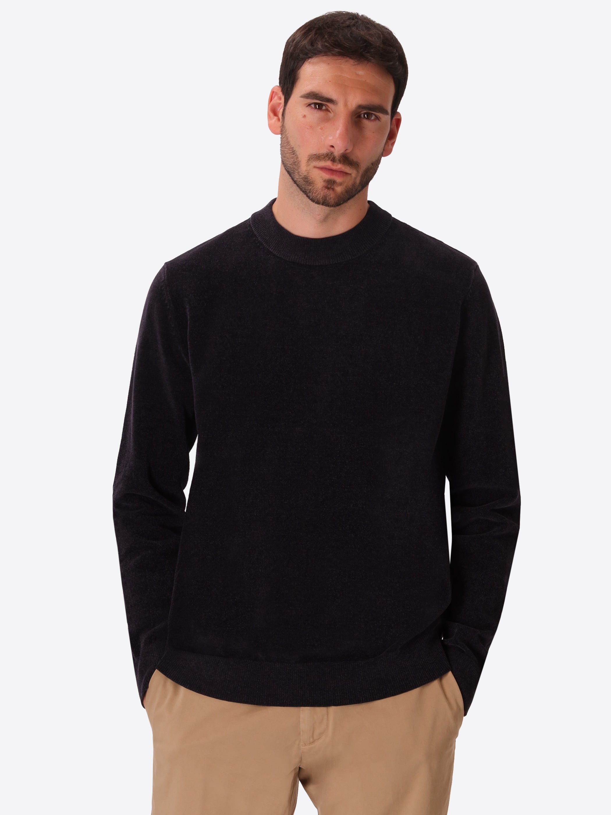 Blue Chenille-Knit Technical Turtleneck Sweater Blas - Model Front View