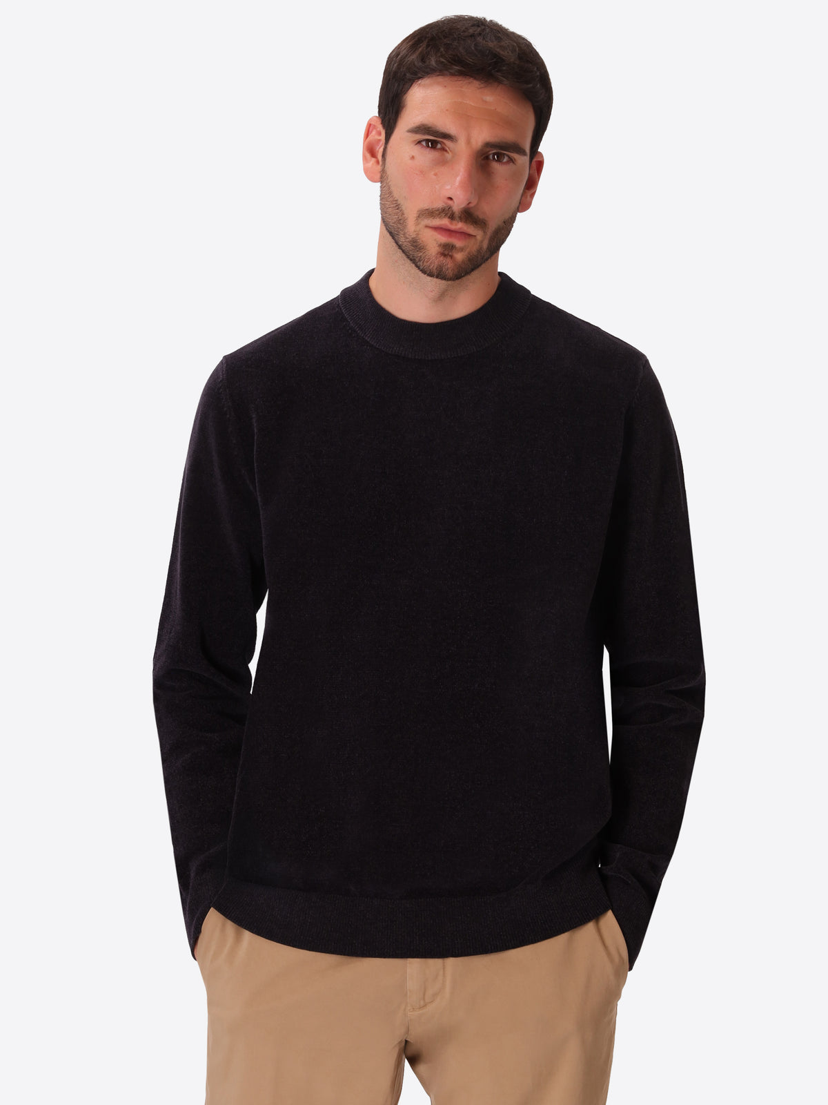 Blue Chenille-Knit Technical Turtleneck Sweater Blas - Model Front View