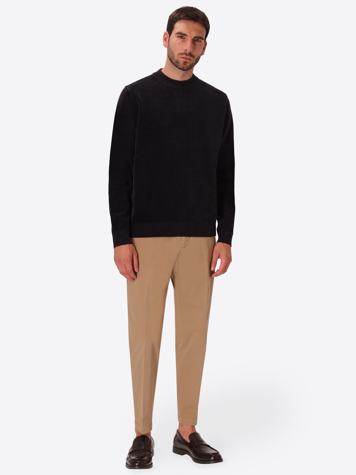 Blue Chenille-Knit Technical Turtleneck Sweater Blas - Model Full Body Shot