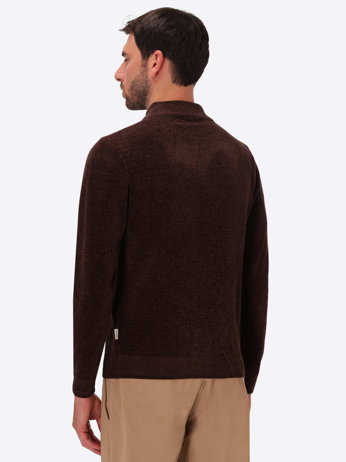 Brown Chenille-Knit Technical Turtleneck Sweater Blas - Model Back View