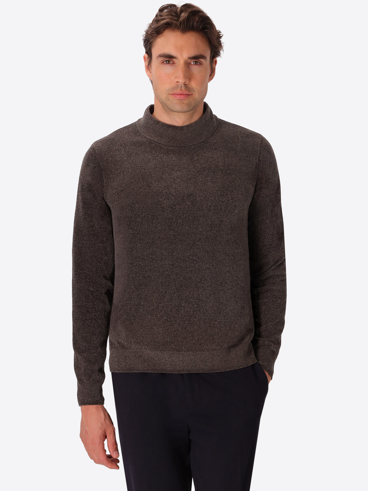 Charcoal Chenille-Knit Technical Turtleneck Sweater Blas - Model Front View
