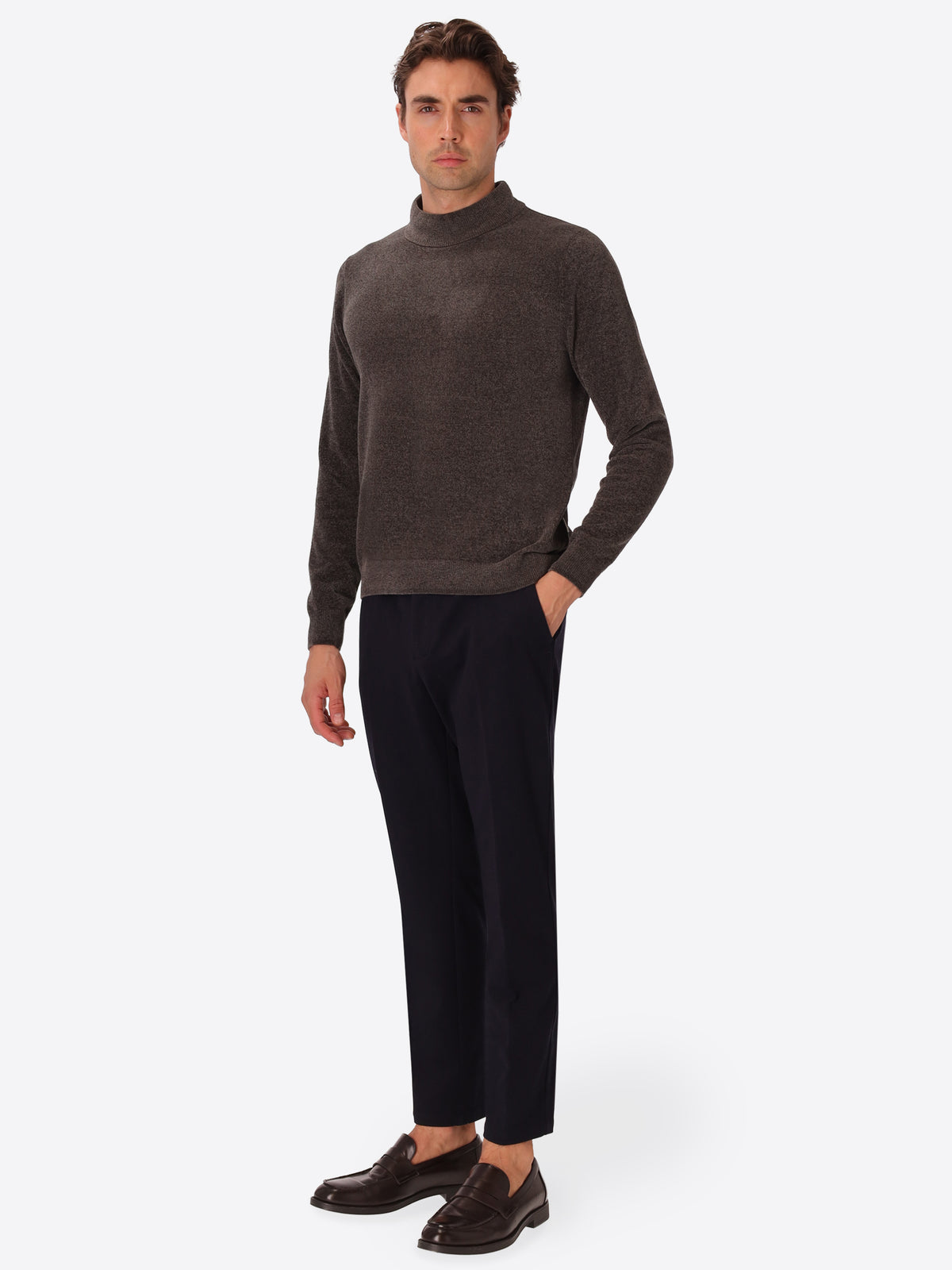 Charcoal Chenille-Knit Technical Turtleneck Sweater Blas - Model Full Body Shot