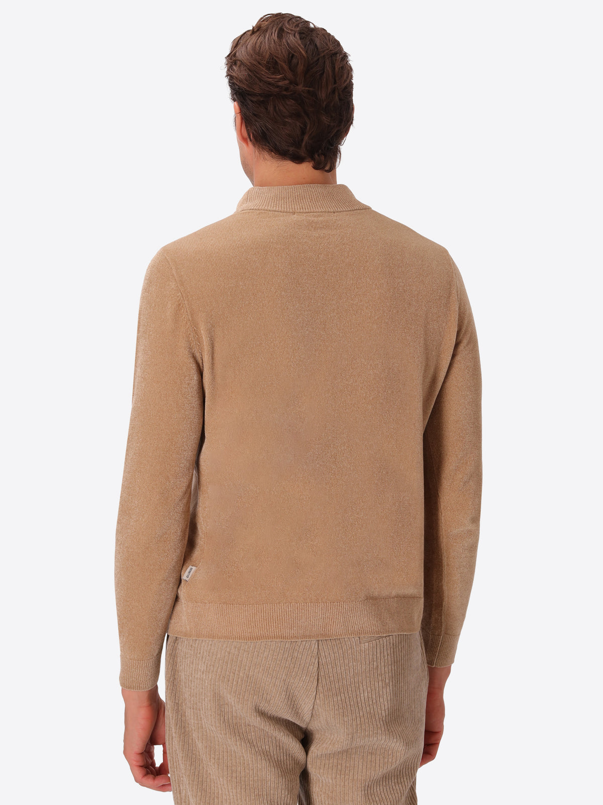 Dove Grey Chenille-Knit Technical Turtleneck Sweater Blas - Model Back View