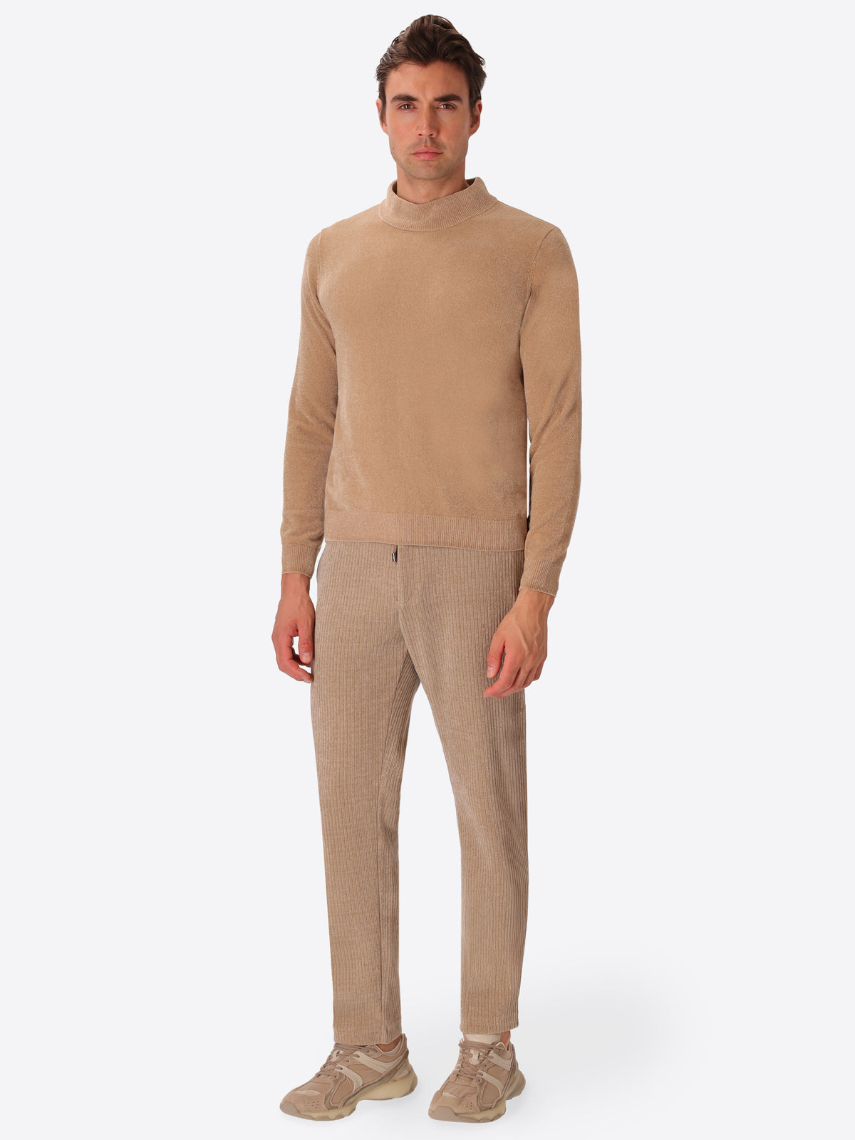 Dove Grey Chenille-Knit Technical Turtleneck Sweater Blas - Model Full Body Shot