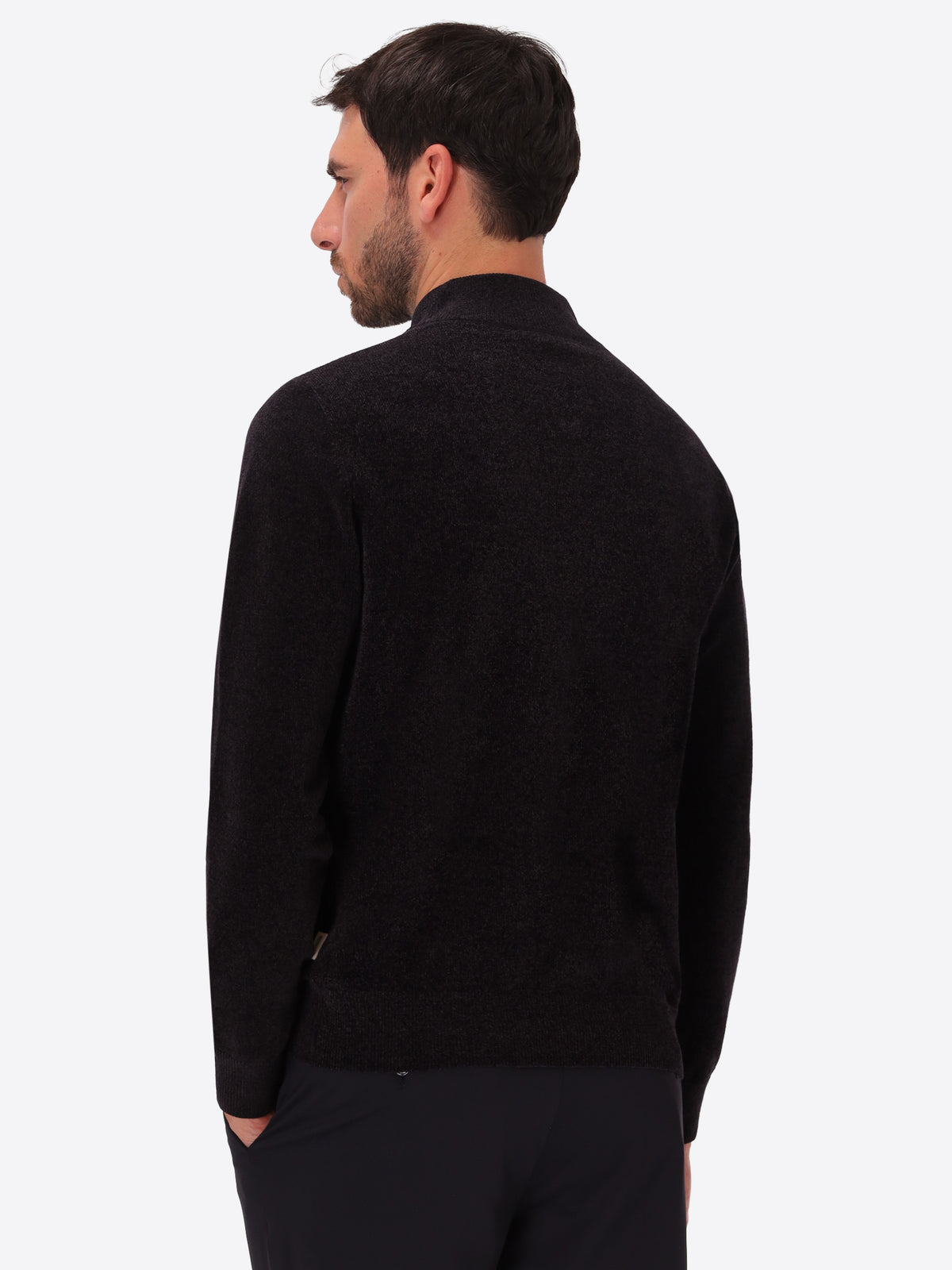 Blue Chenille-Knit Technical Zip Turtleneck Sweater Blas - Model Back View