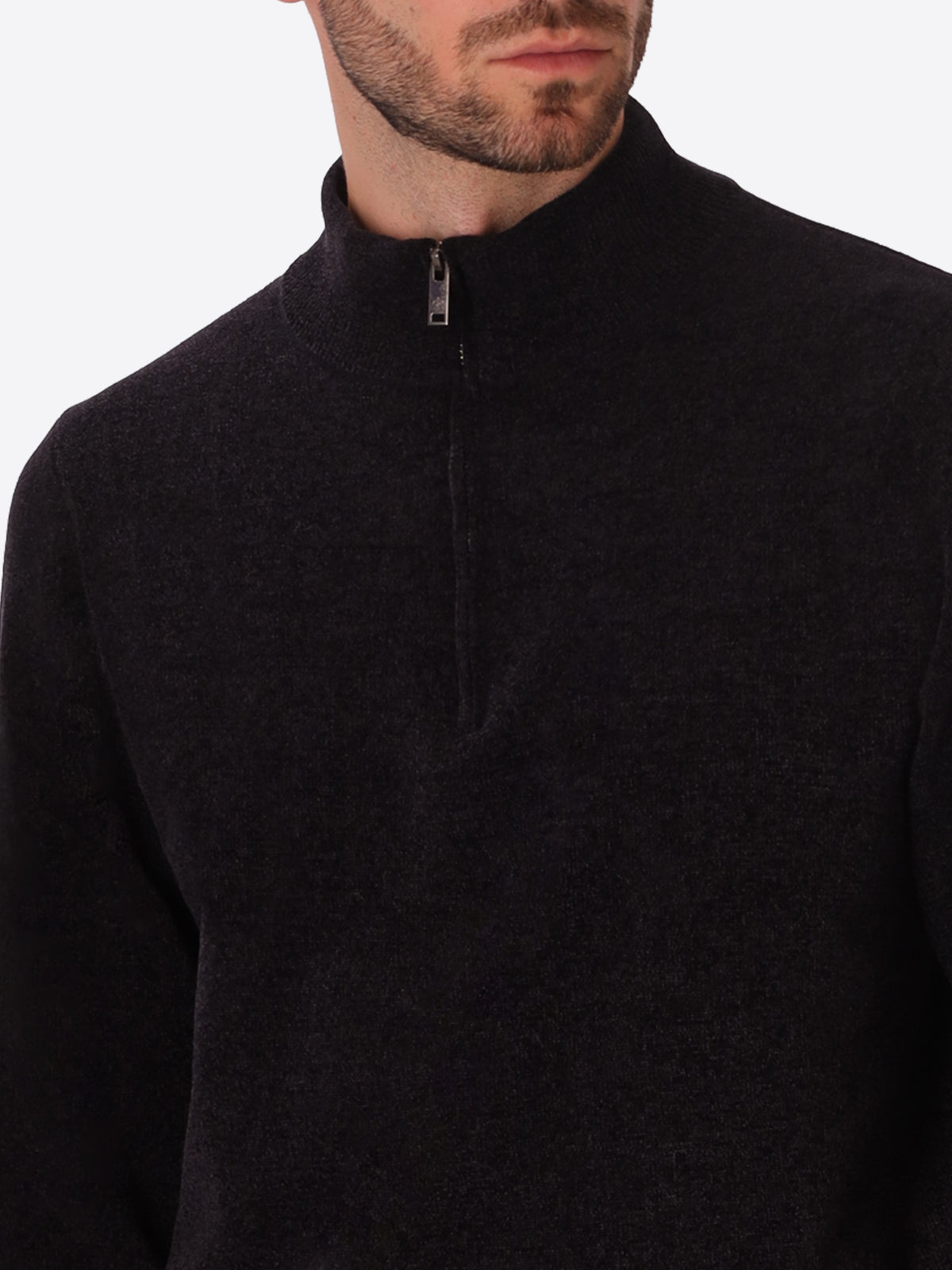 Blue Chenille-Knit Technical Zip Turtleneck Sweater Blas - Close-Up Of The Collar