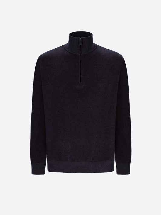 Distretto12 Blue Chenille-Knit Technical Zip Turtleneck Sweater Blas - Product Still Life