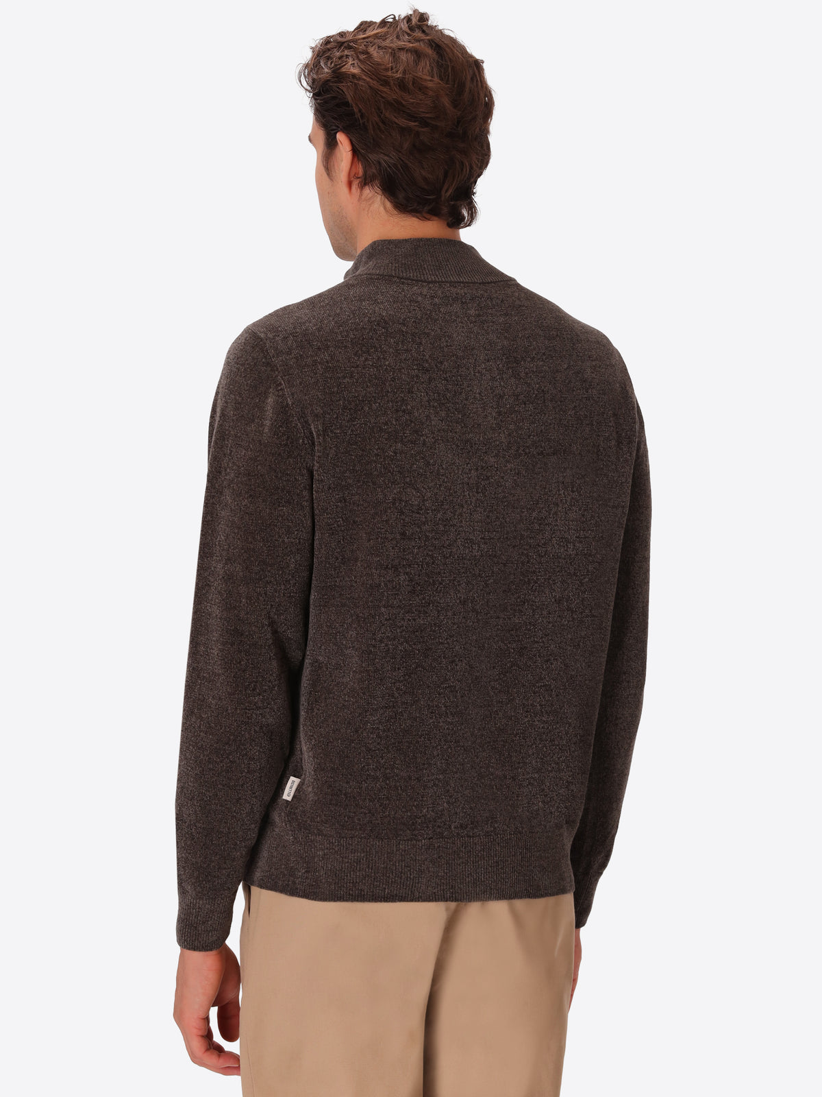 Charcoal Chenille-Knit Technical Zip Turtleneck Sweater Blas - Model Back View