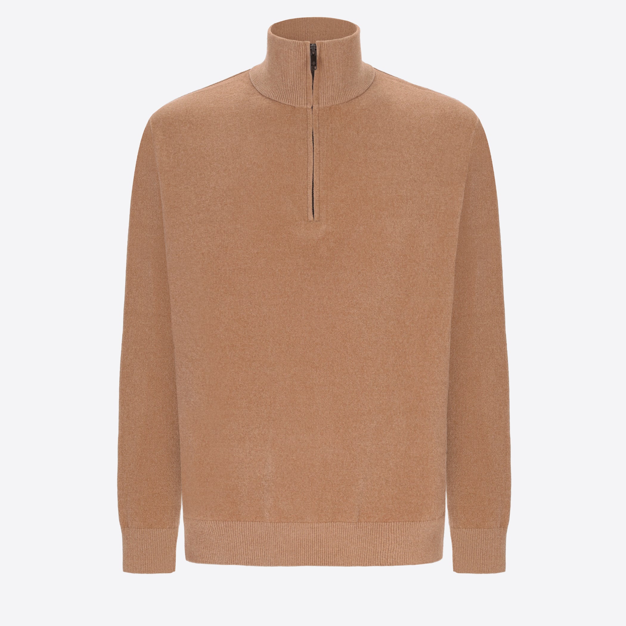 Distretto12 Dove Grey Chenille-Knit Technical Zip Turtleneck Sweater Blas - Product Still Life