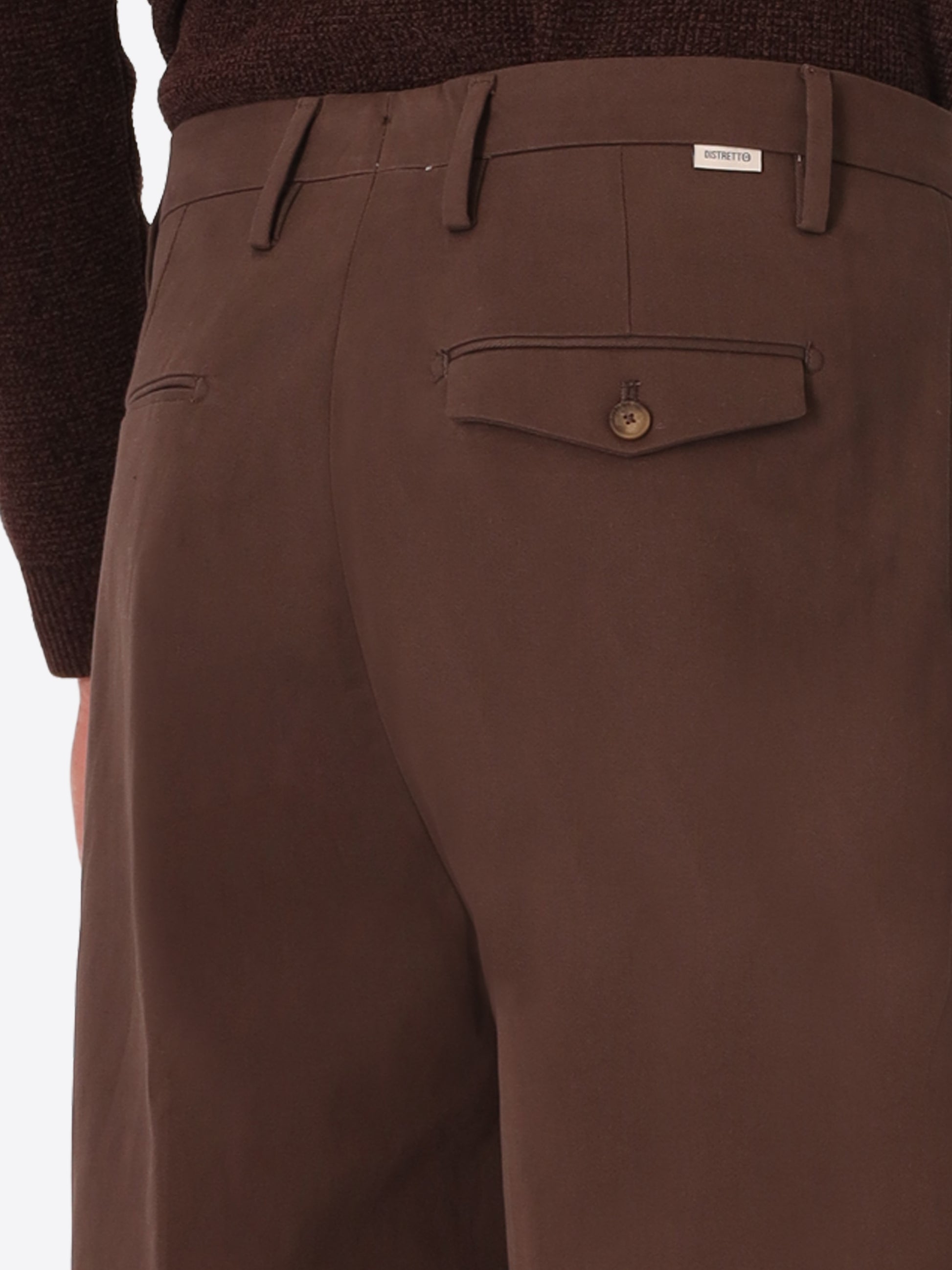 Ban Mantegna Brown Comfort Cotton Trousers - Close-Up Of The Back Pocket