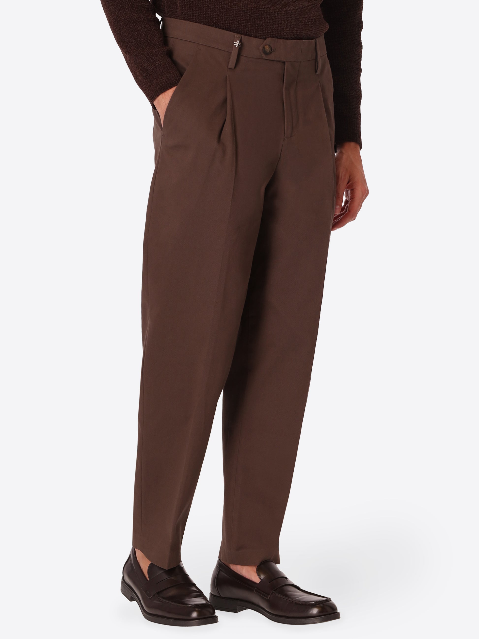 Ban Mantegna Brown Comfort Cotton Trousers - Model Front View