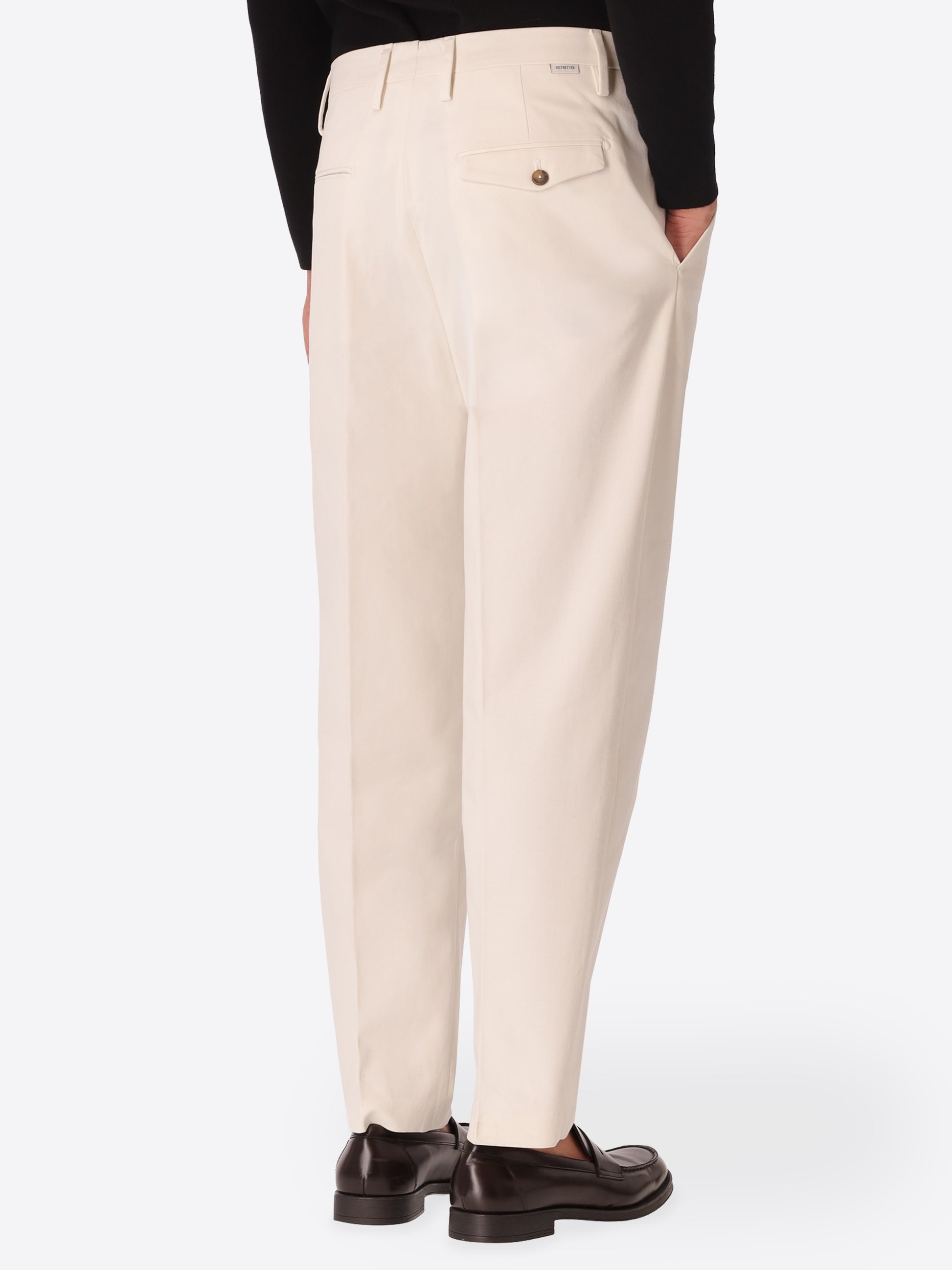Ban Mantegna Off White Comfort Cotton Trousers - Model Back View