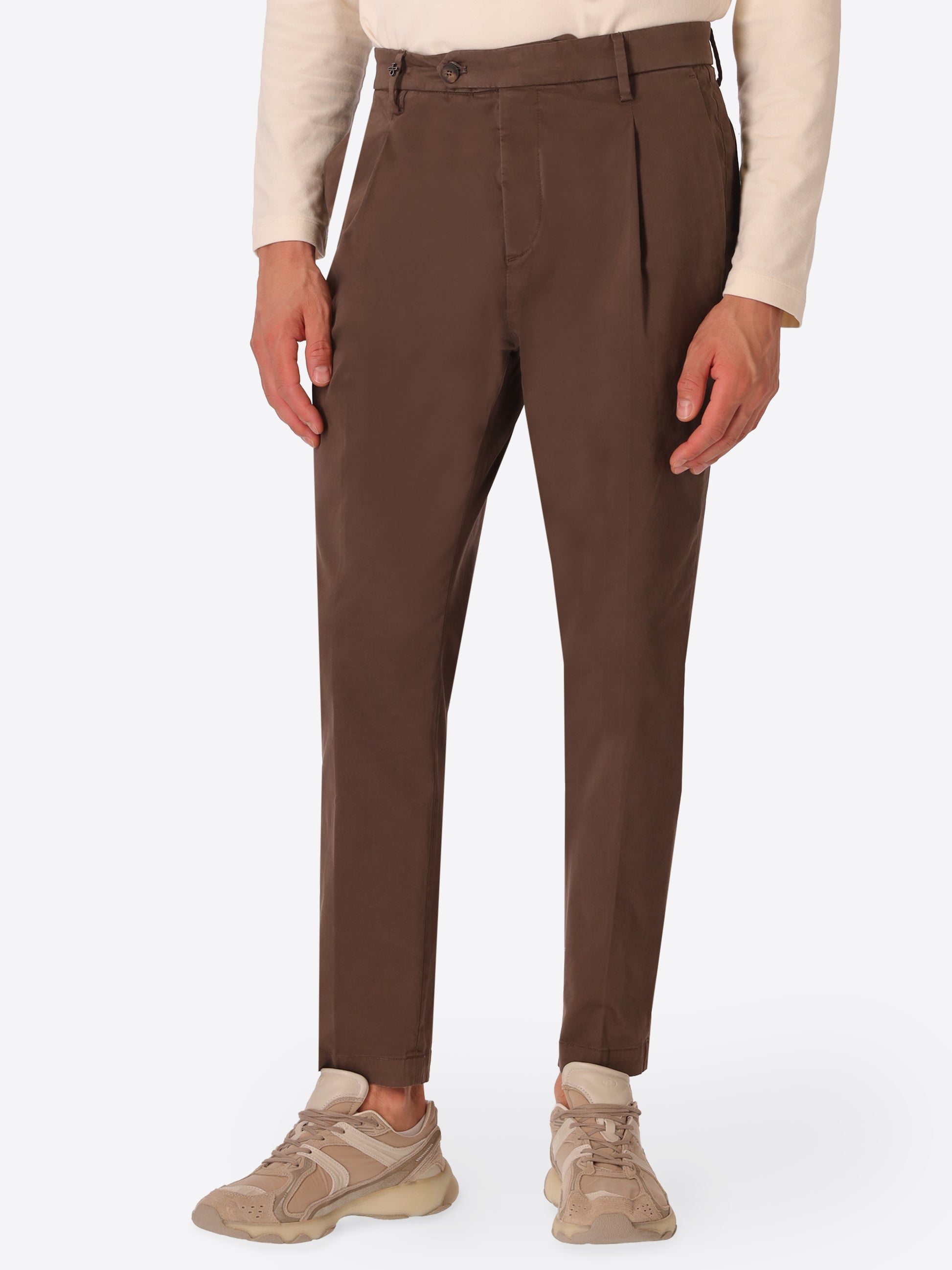 Rio Pences Canaletto Brown Comfort Cotton Trousers - Model Front View