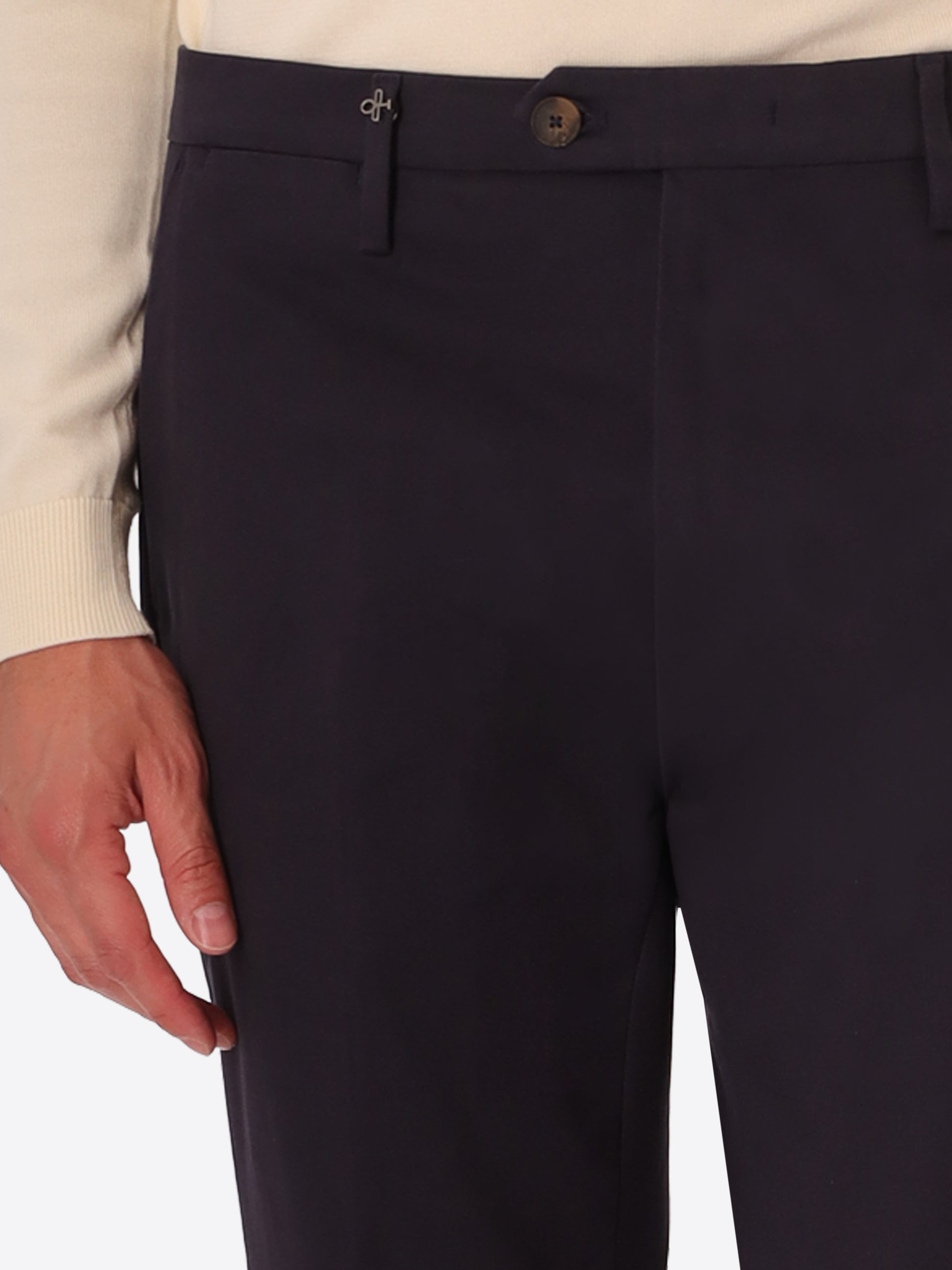 York Mantegna Blue Comfort Cotton Trousers - Close-Up Of The Front Pocket