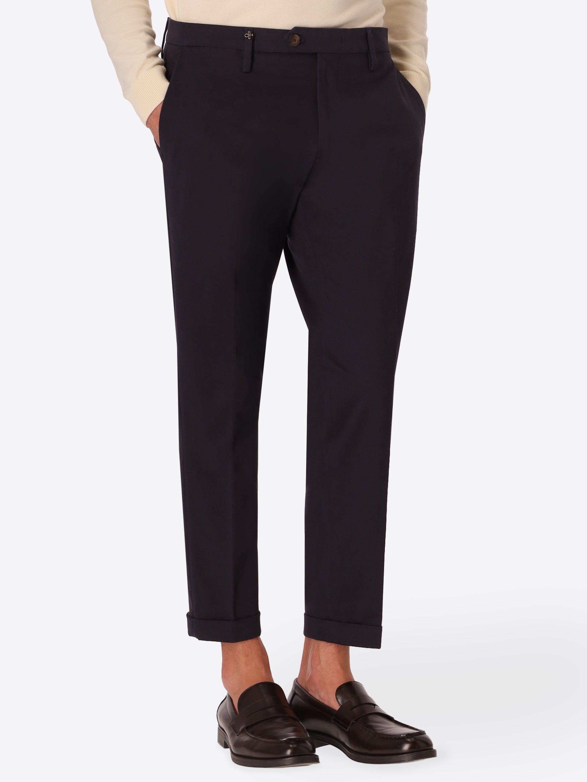 York Mantegna Blue Comfort Cotton Trousers - Model Front View