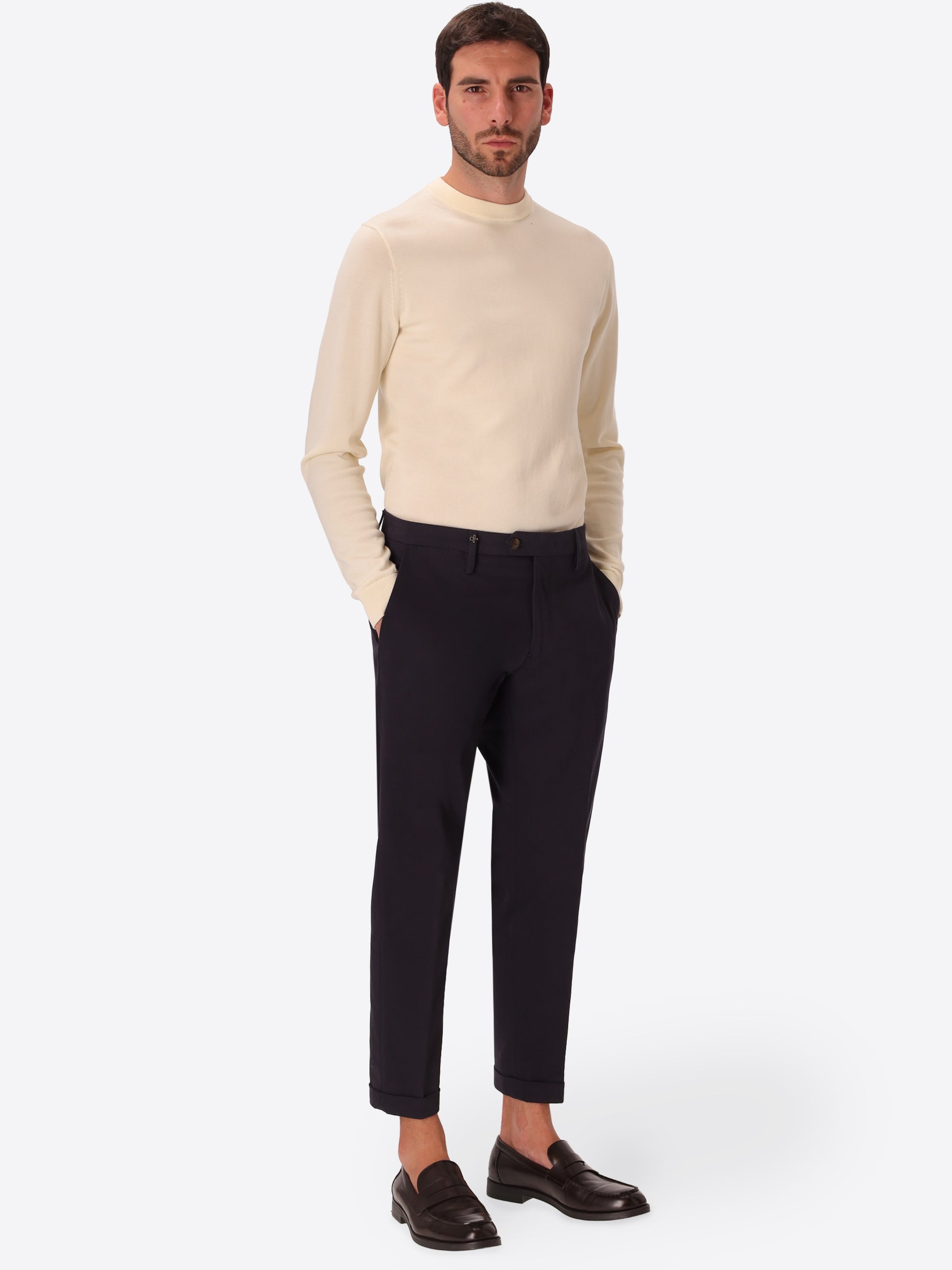 York Mantegna Blue Comfort Cotton Trousers - Model Full Body Shot