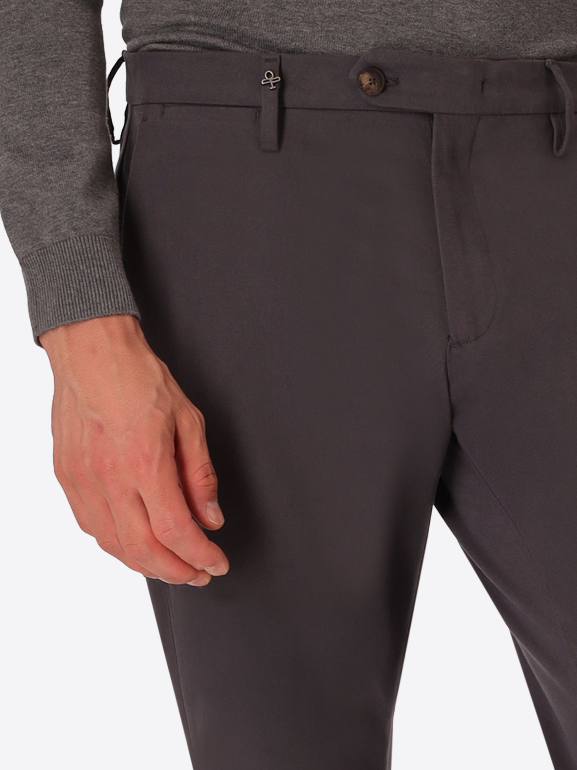 York Mantegna Charcoal Comfort Cotton Trousers - Close-Up Of The Front Pocket