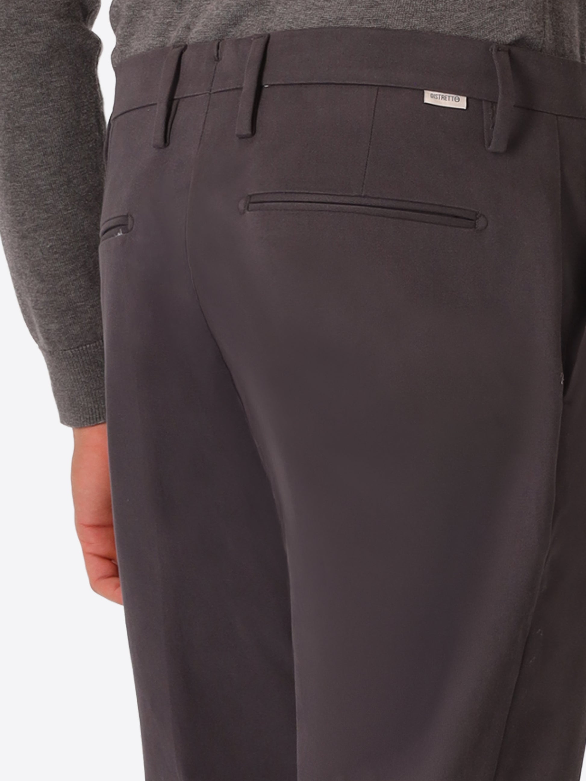 York Mantegna Charcoal Comfort Cotton Trousers - Close-Up Of The Back Pocket