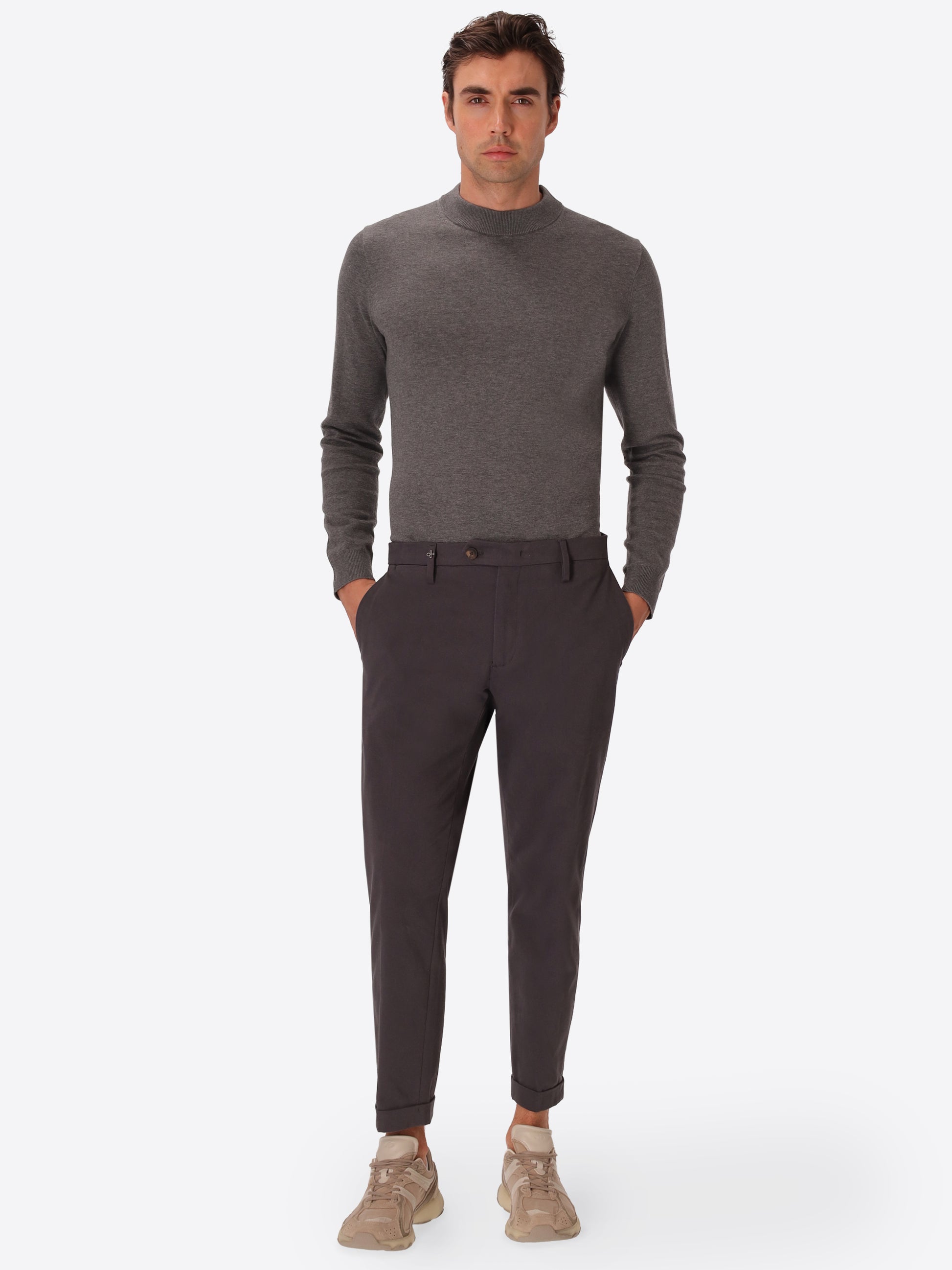 York Mantegna Charcoal Comfort Cotton Trousers - Model Full Body Shot