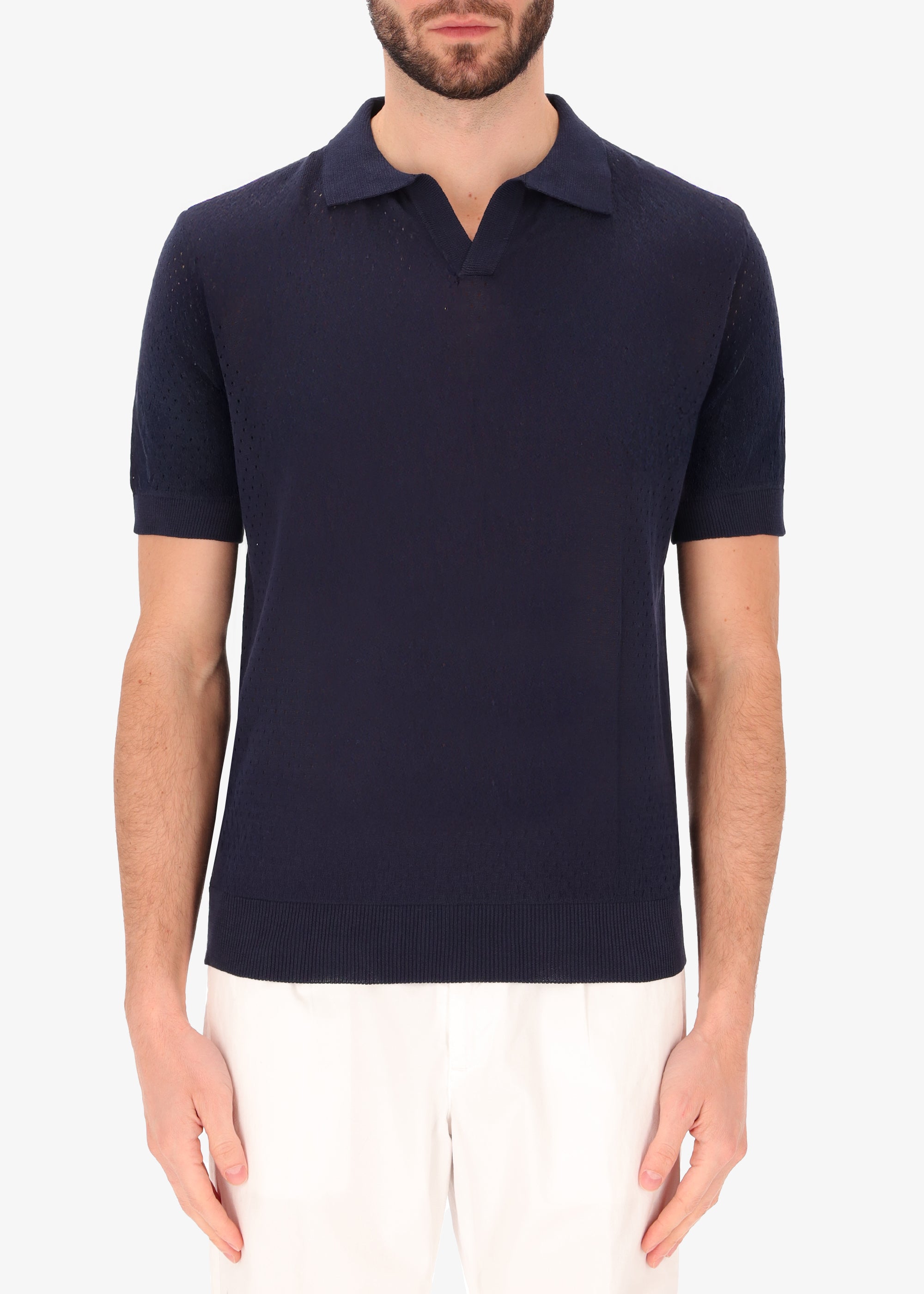 Polo in Crêpe di Cotone Carrara con Micro Fori