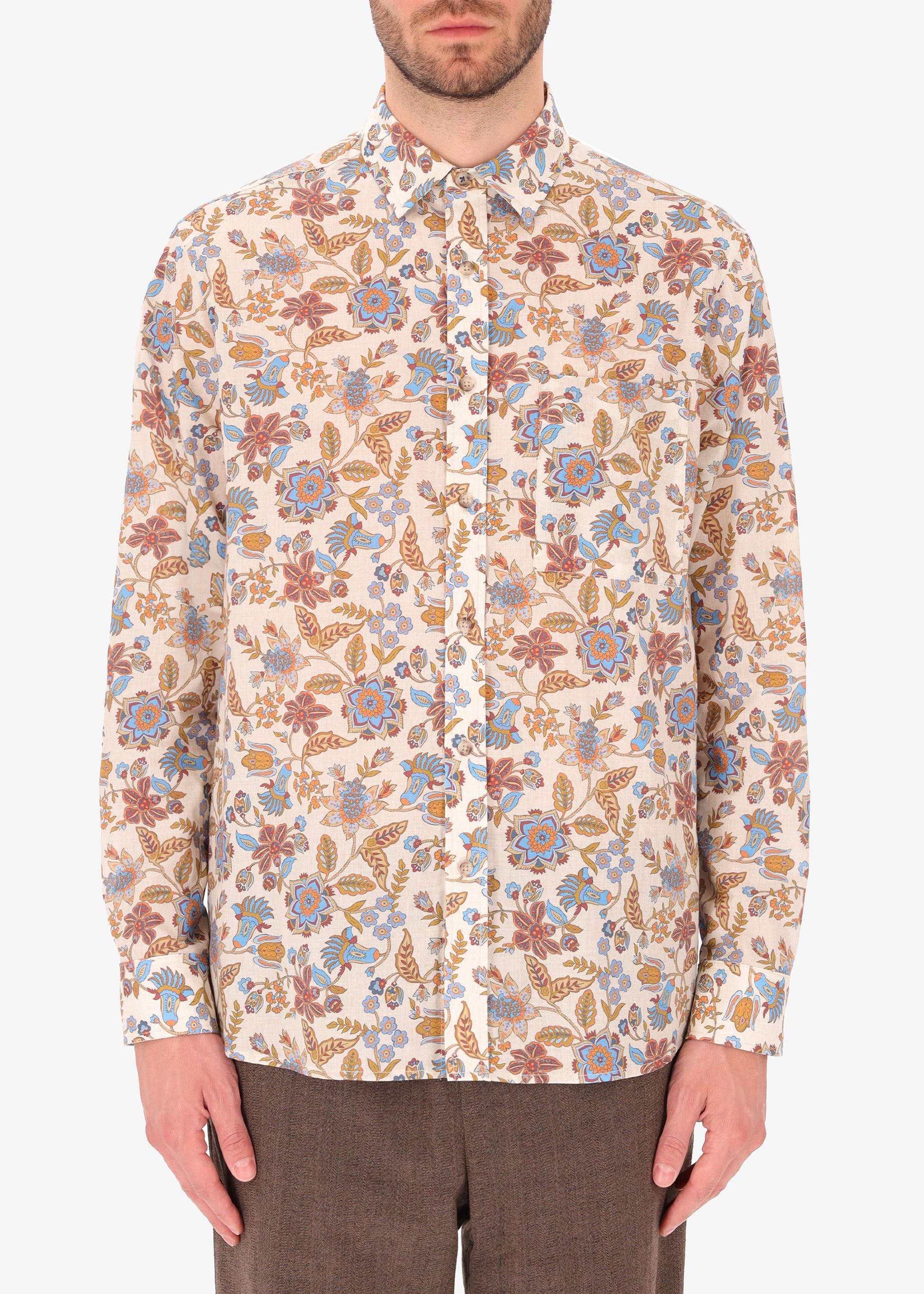 Cotton Floral Print Comfort Shirt Pocket Forte