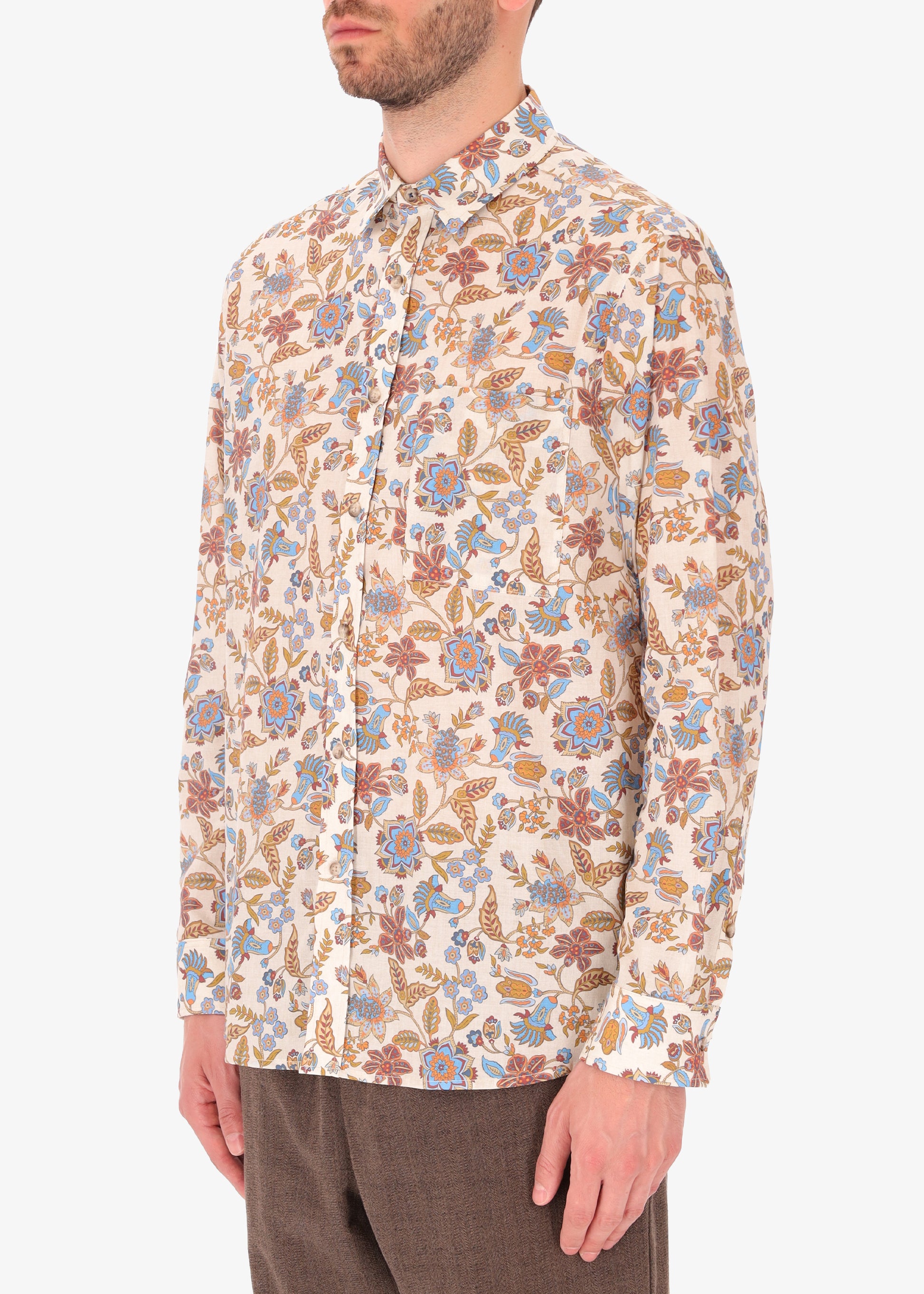 Cotton Floral Print Comfort Shirt Pocket Forte