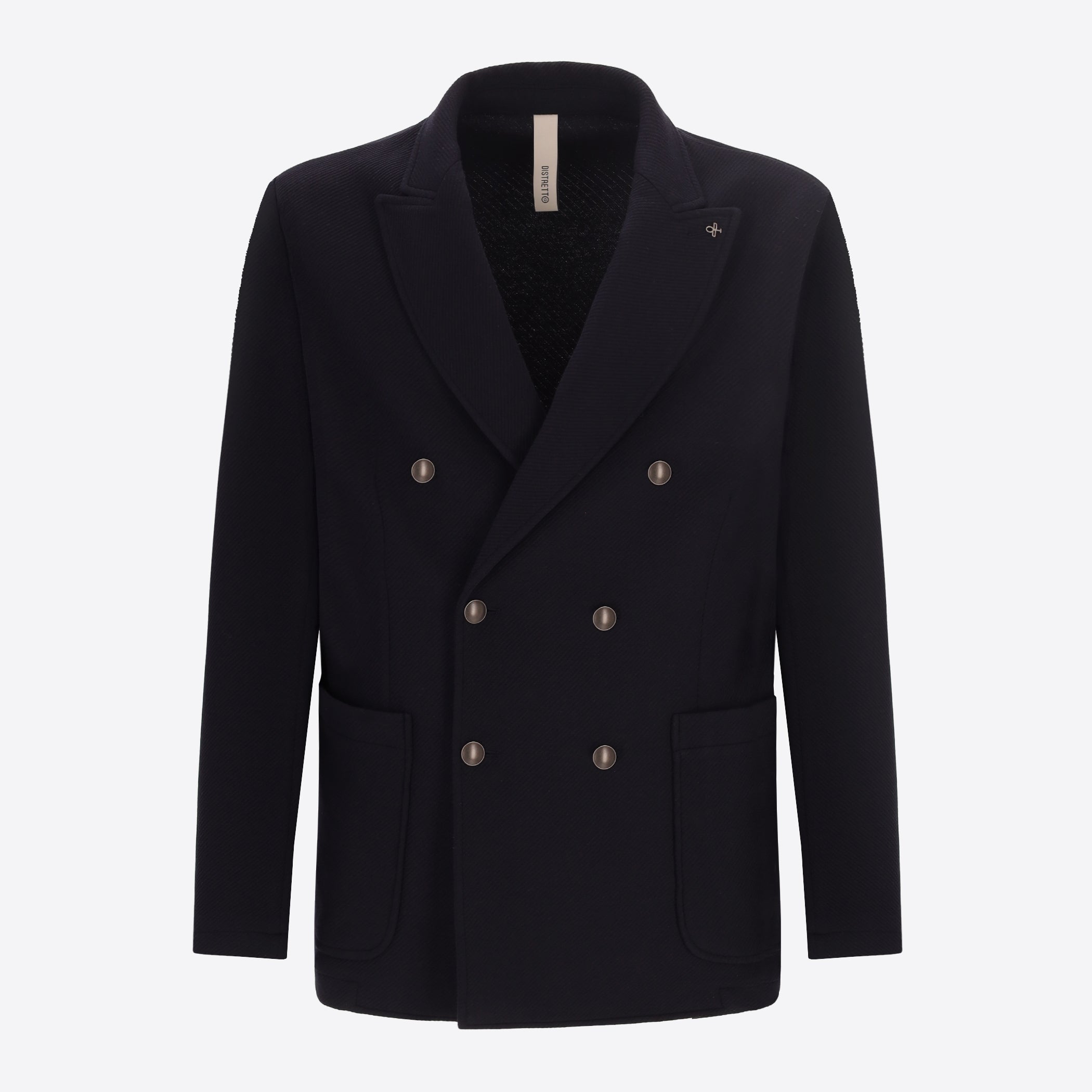 Distretto12 Tiepolo Blue Diagonal-Weave Jersey Double-Breasted Jacket - Product Still Life