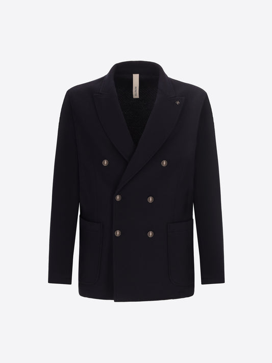 Distretto12 Tiepolo Blue Diagonal-Weave Jersey Double-Breasted Jacket - Product Still Life