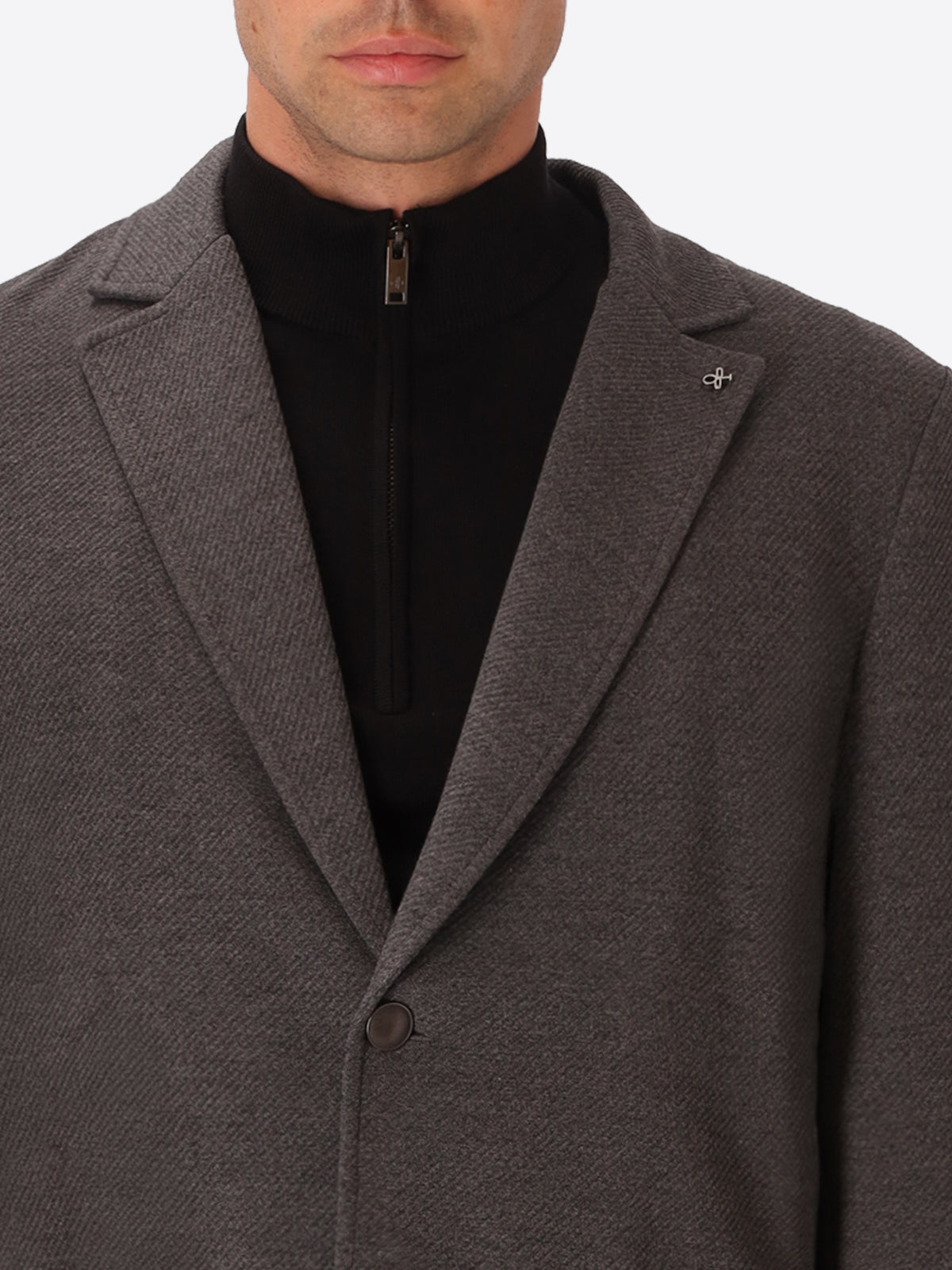 Tiepolo Charcoal Diagonal-Weave Jersey Jacket - Close-Up Of The Collar