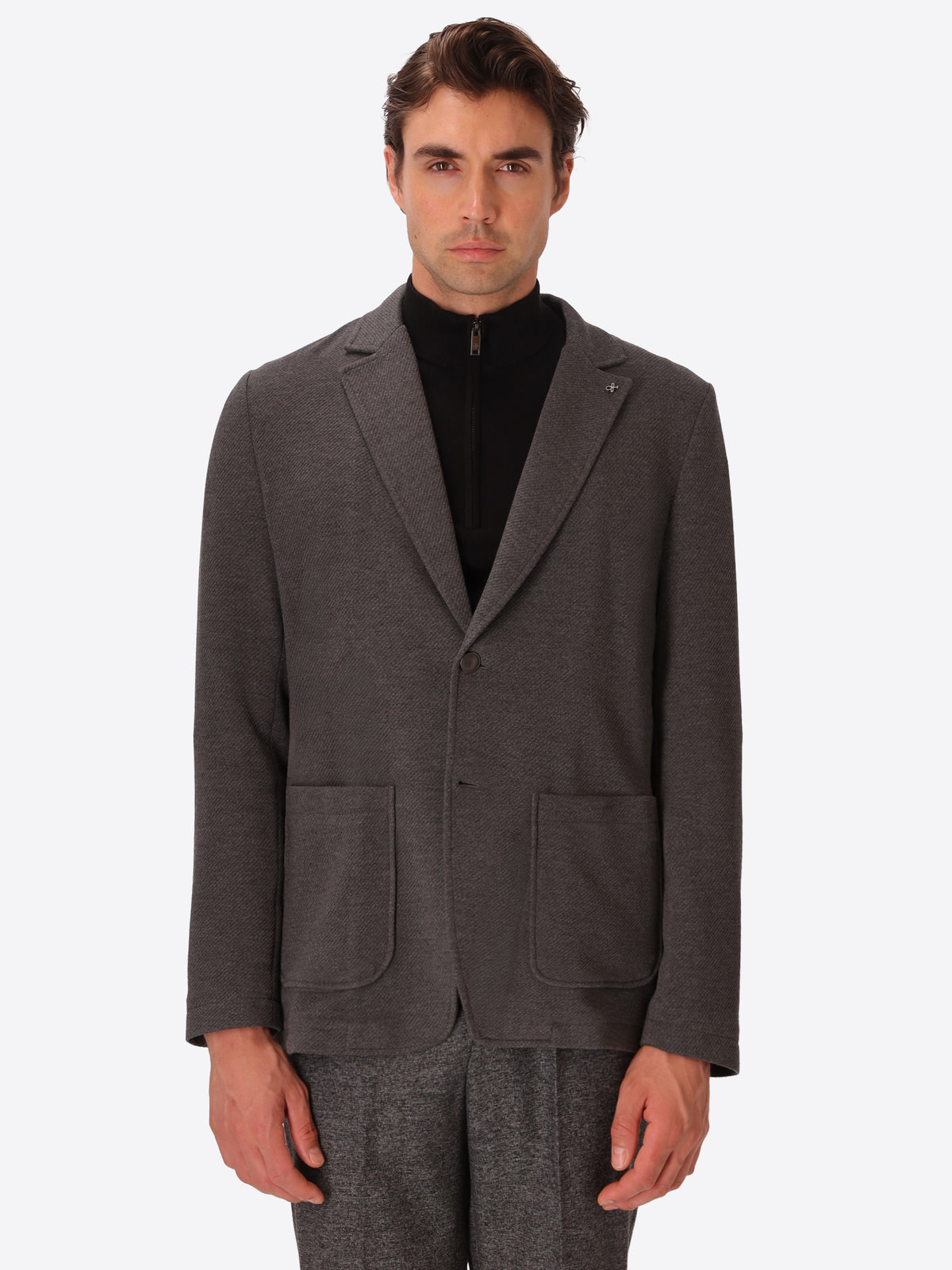Tiepolo Charcoal Diagonal-Weave Jersey Jacket - Model Front View