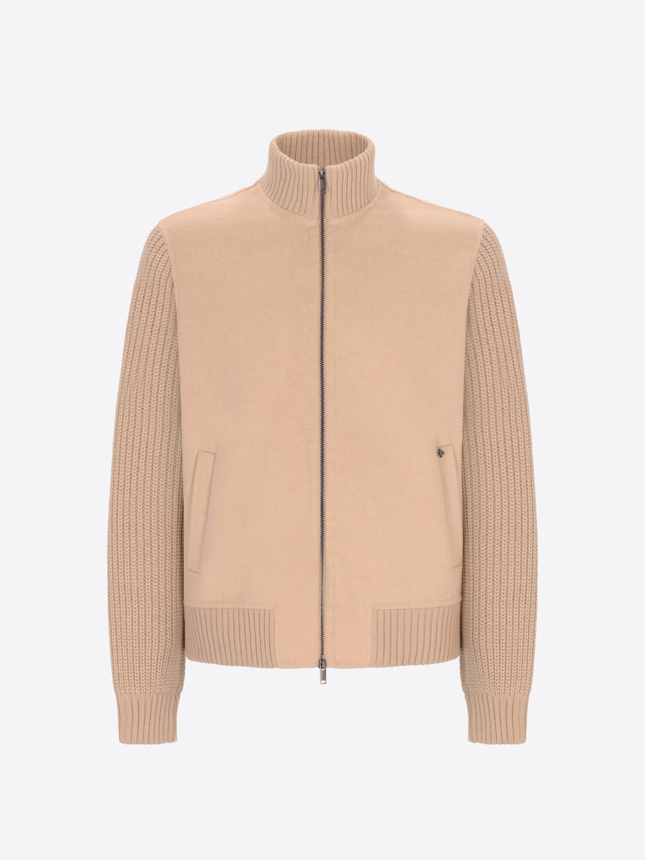 Distretto12 Essex Butter Double-Faced Wool-Blend With Knit Sleeves Bomber Jacket With Detachable Bib - Product Still Life