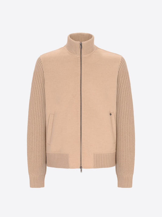Distretto12 Essex Butter Double-Faced Wool-Blend With Knit Sleeves Bomber Jacket With Detachable Bib - Product Still Life