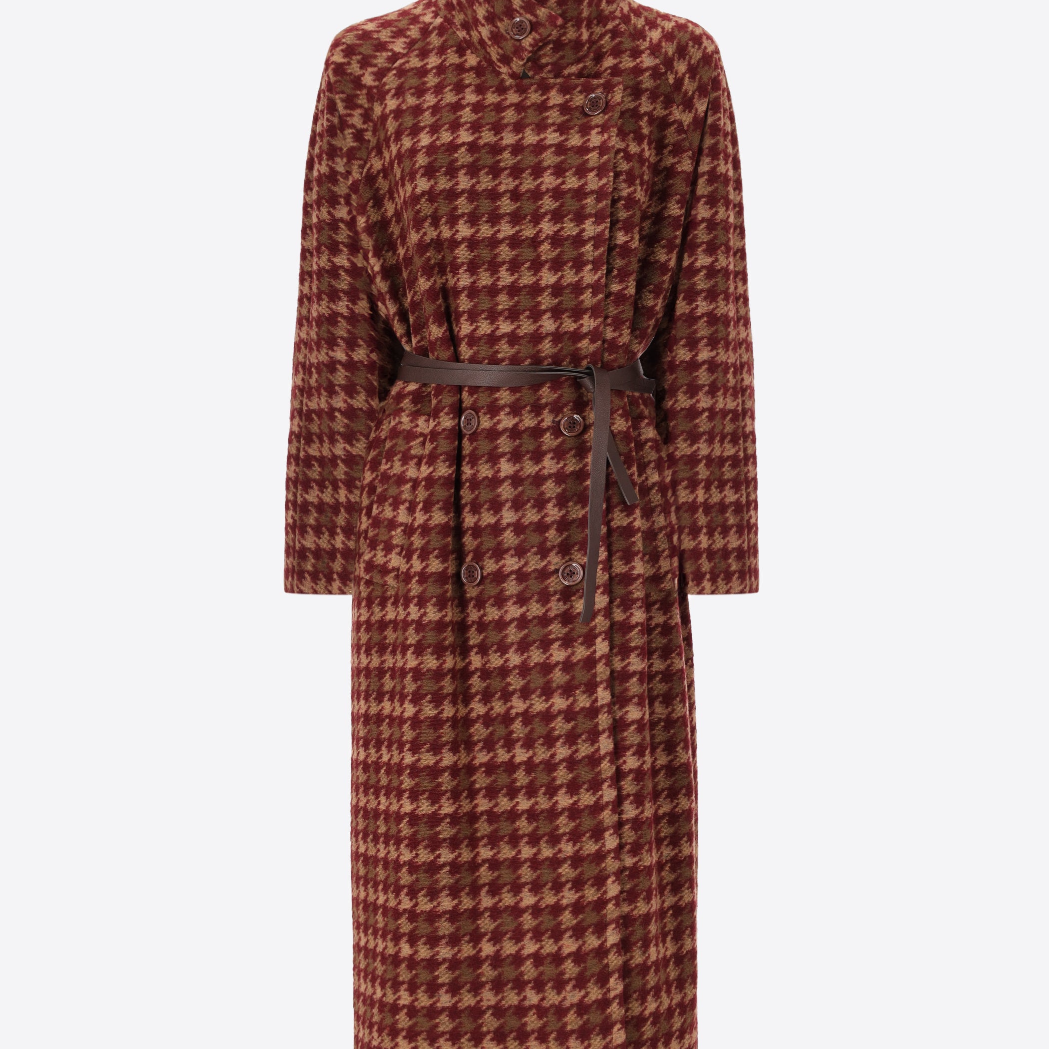 Pied de Poule Pattern Overcoat in Needlefelt Wool Fabric Cardiff - Woman