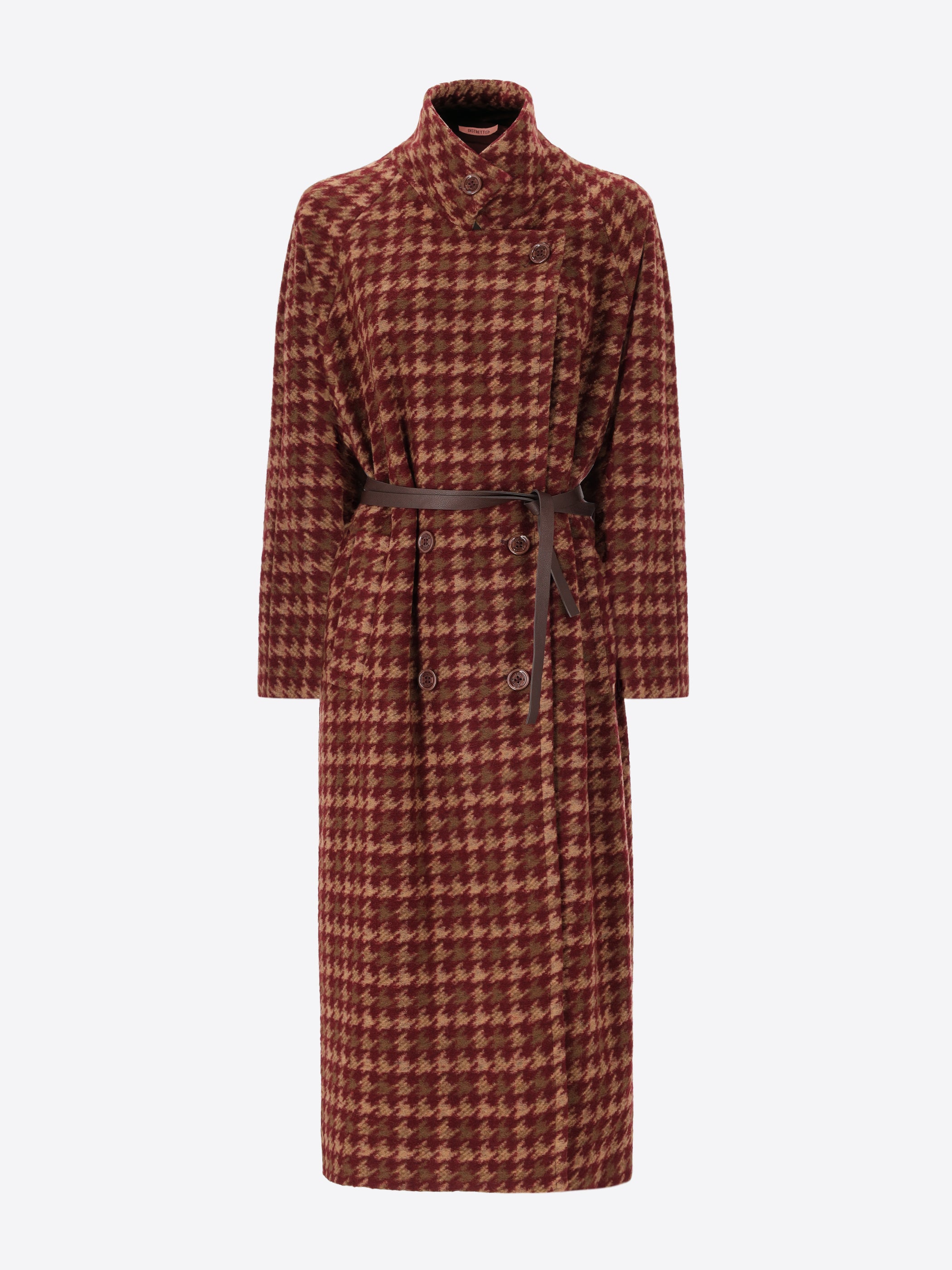 Pied de Poule Pattern Overcoat in Needlefelt Wool Fabric Cardiff - Woman