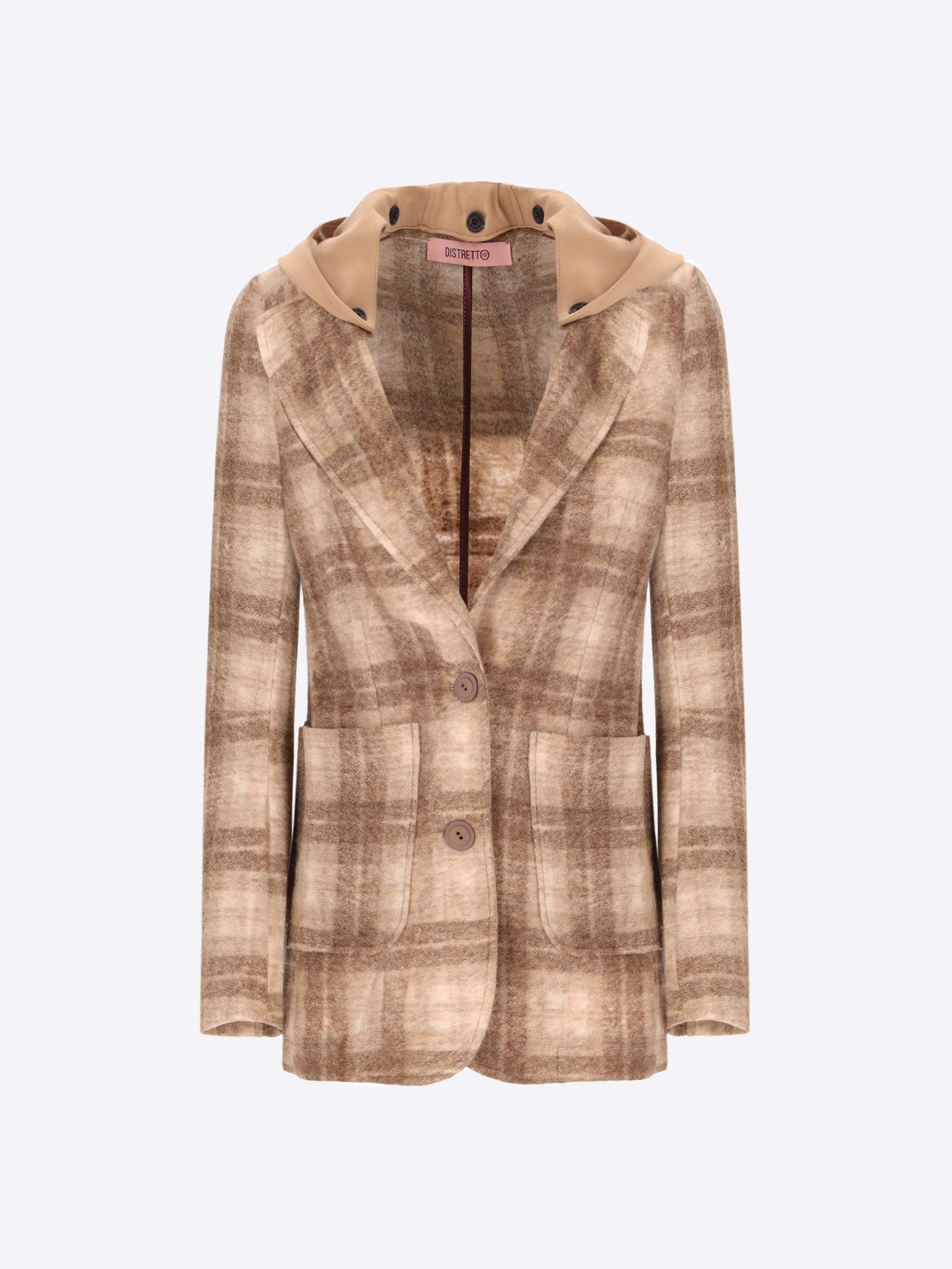 Scottish Pattern Men’s Jacket in Wool-Blend Fabric Belfast with Detachable Hood - Woman