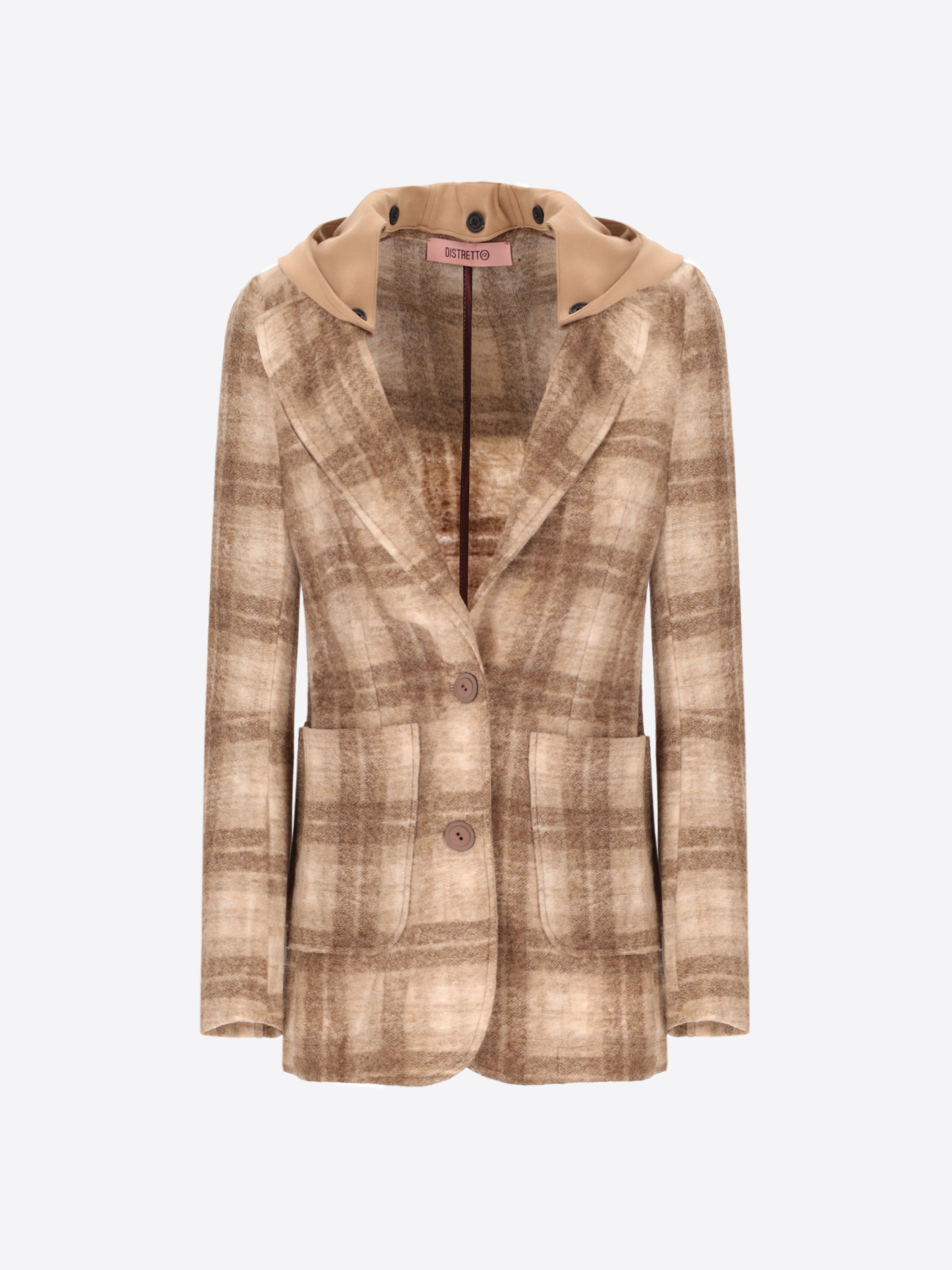 Scottish Pattern Men’s Jacket in Wool-Blend Fabric Belfast with Detachable Hood - Woman