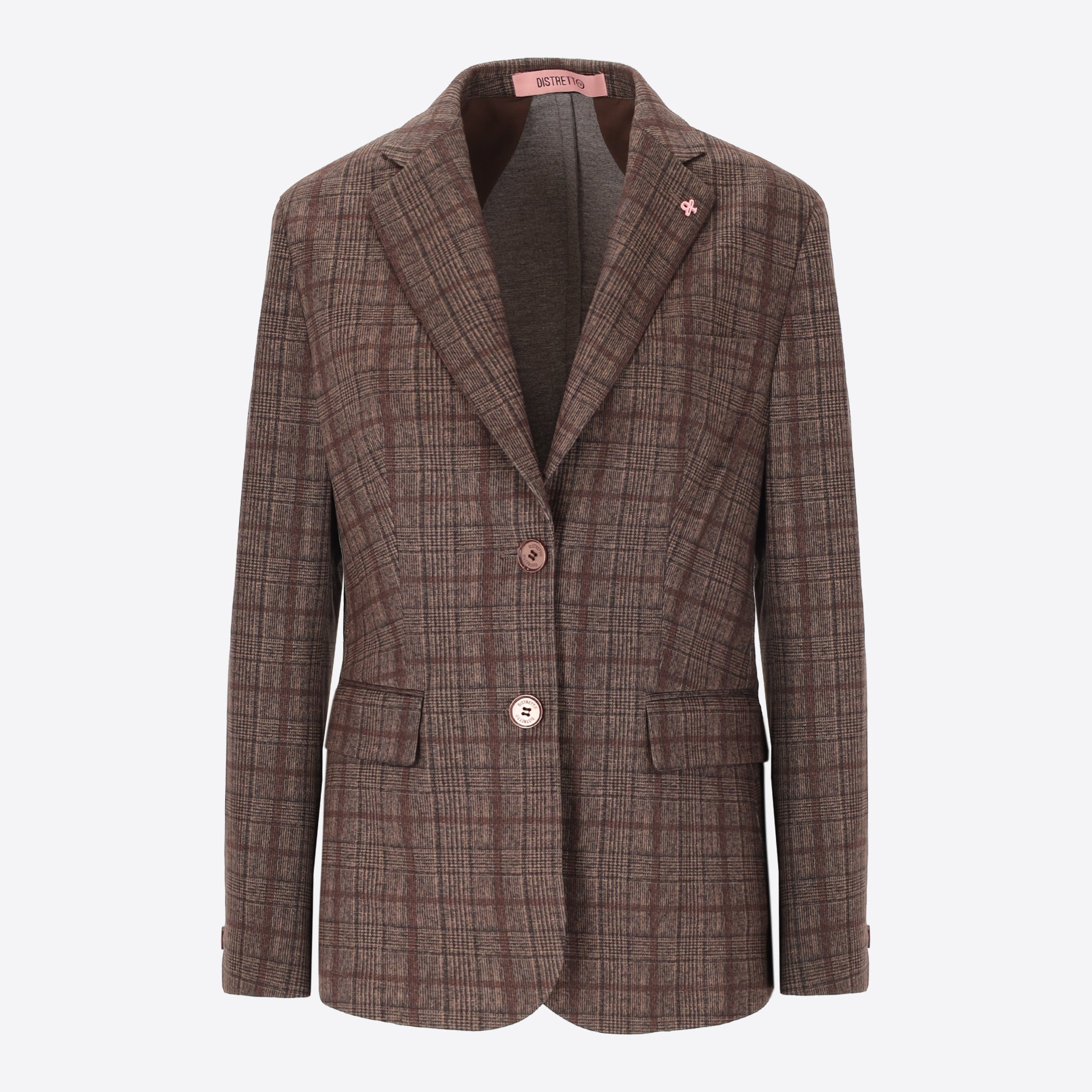 Jacket in Warm Hand Jersey with Prince of Wales Pattern Wells - Woman