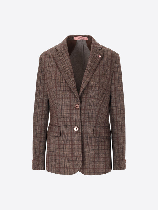 Jacket in Warm Hand Jersey with Prince of Wales Pattern Wells - Woman