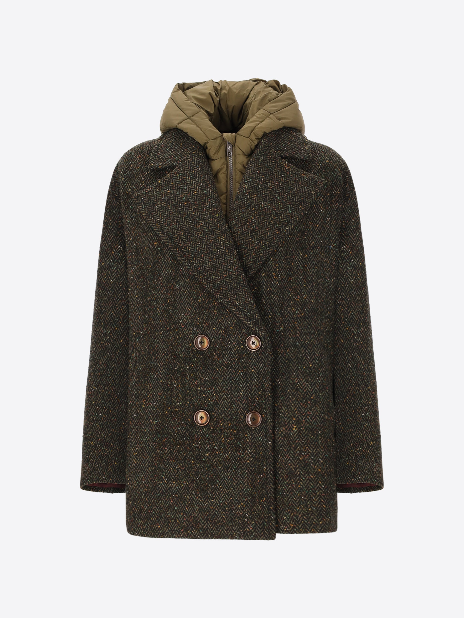 Peacoat in Wool-Blend Resca Fabric Lancaster with Detachable Hood - Woman